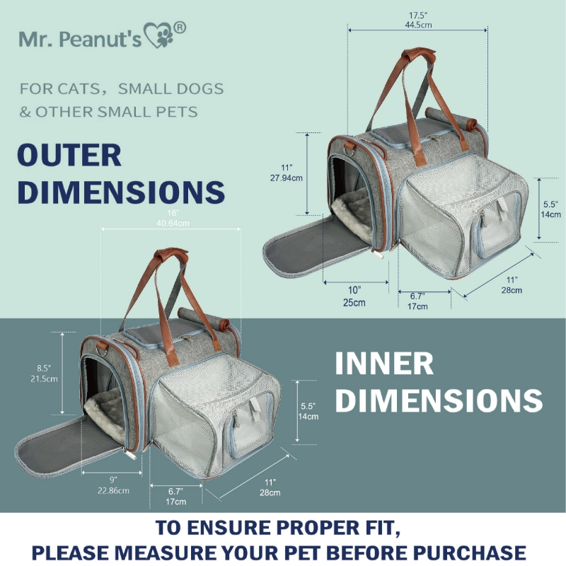 Mr. Peanut’s Gold Series Expandable Pet Carrier – Airline Compliant Soft-Sided Travel Bag for Small Dogs & Cats