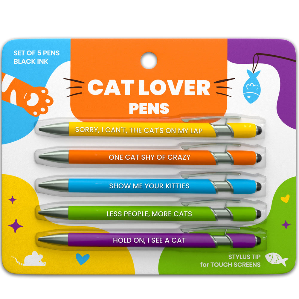 Funny Cat Pens Set with Stylus – Cute Gift Pens for Cat Lovers, Cat Moms & Cat Dads