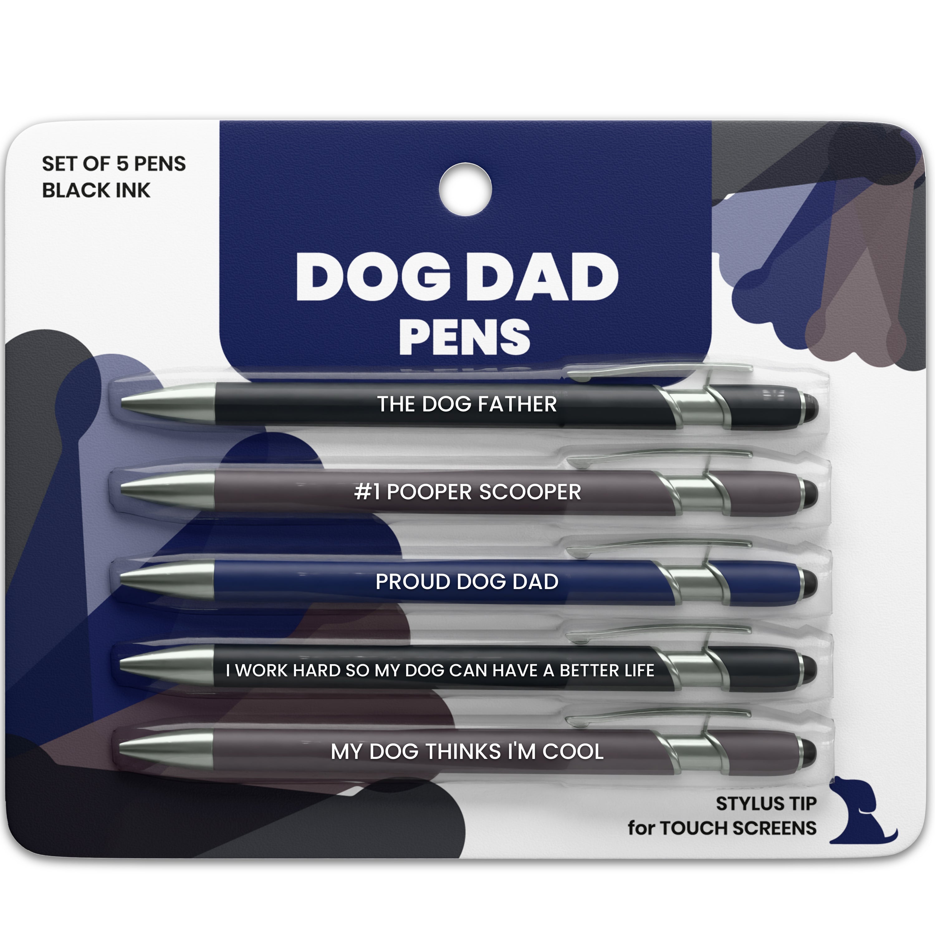Dog Lover Pen Set with Stylus Tips (5-Pack) – Funny Gift for Dog Moms, Dog Dads & Pet Lovers