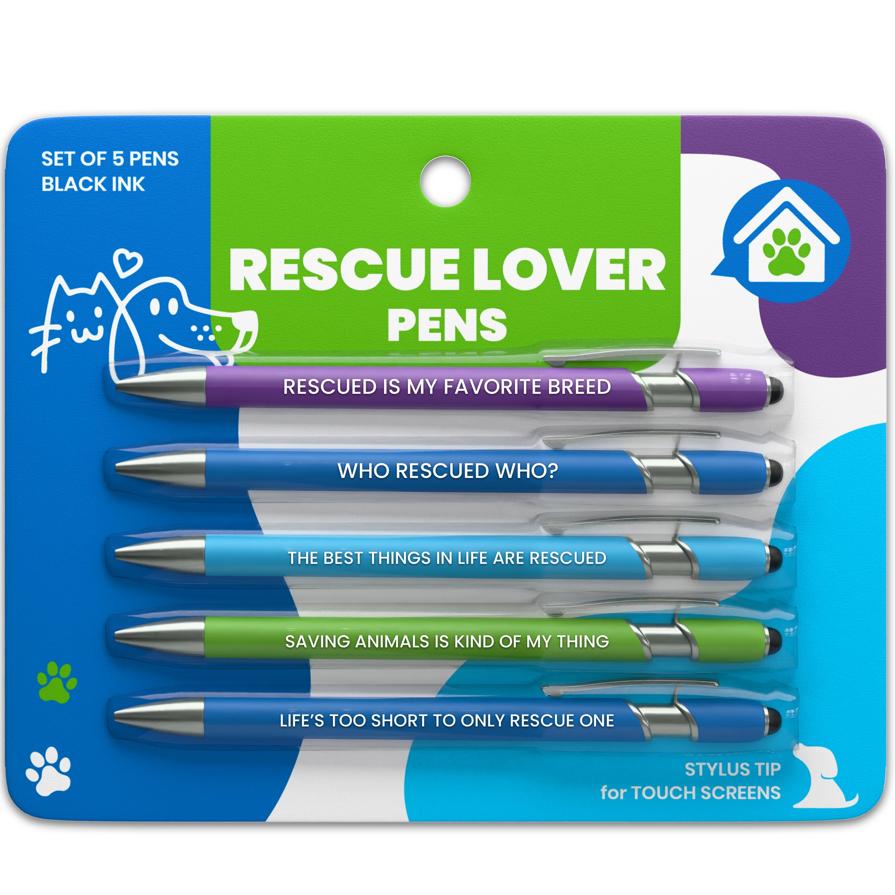 Dog Lover Pen Set with Stylus Tips (5-Pack) – Funny Gift for Dog Moms, Dog Dads & Pet Lovers