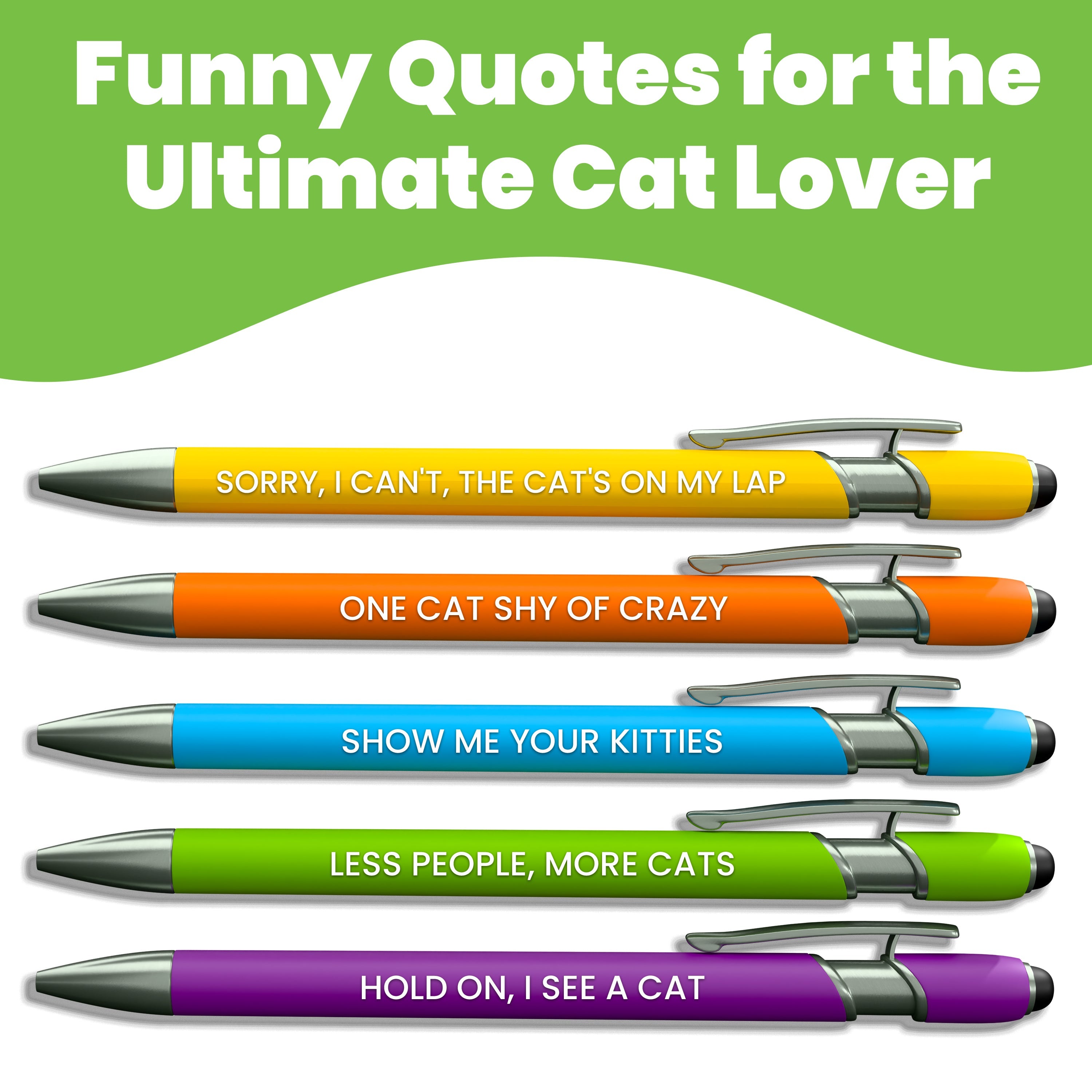 Funny Cat Pens Set with Stylus – Cute Gift Pens for Cat Lovers, Cat Moms & Cat Dads