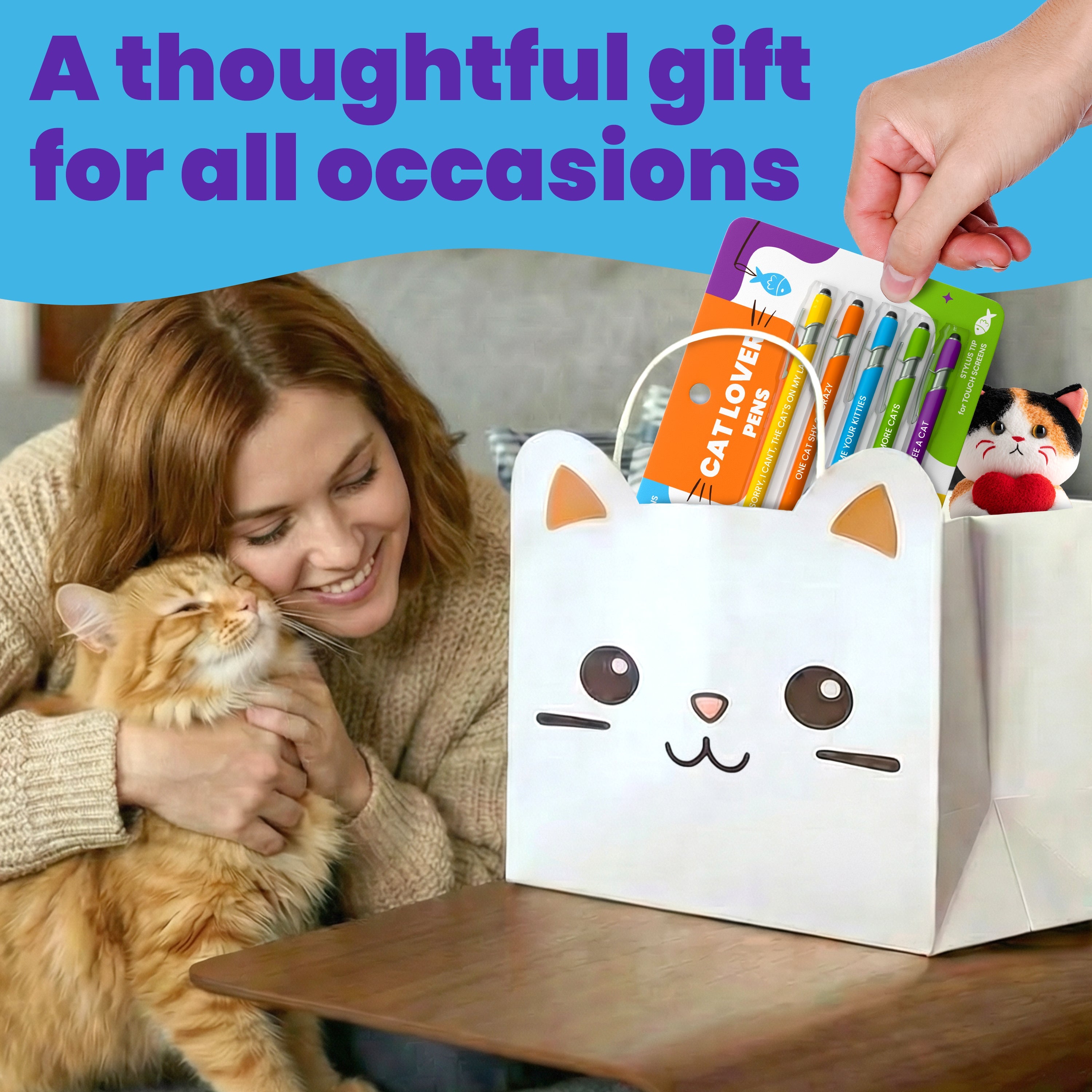 Funny Cat Pens Set with Stylus – Cute Gift Pens for Cat Lovers, Cat Moms & Cat Dads