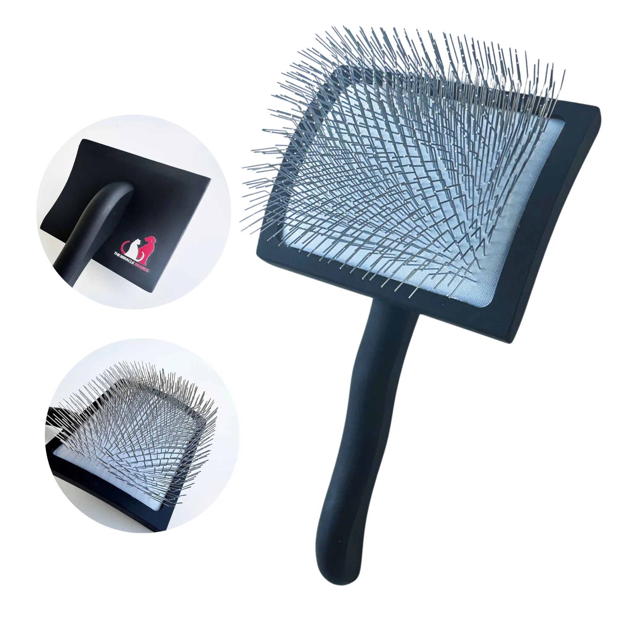The Miracle Brands Pet Slicker Brush – Long Pin Grooming Brush with Wooden Handle (Black)