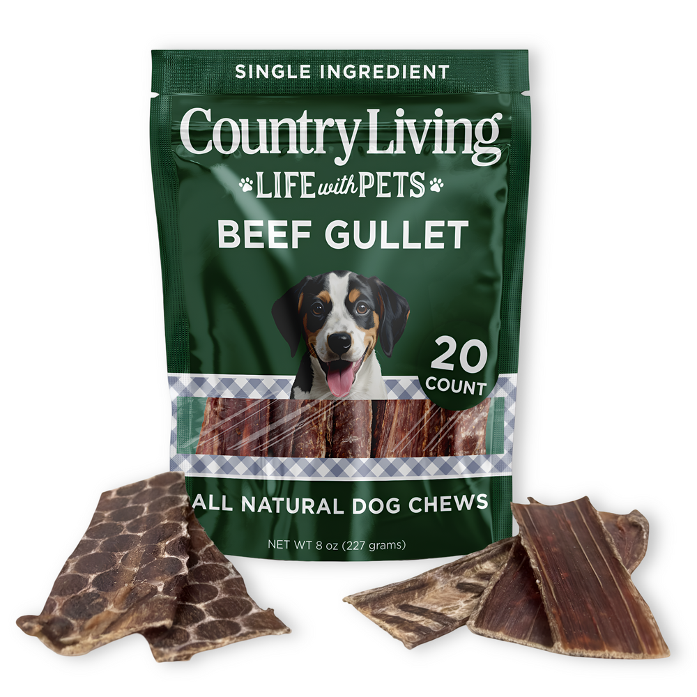 Country Living 6” Gullet Flats Dog Treats | 20-Pack All-Natural Beef Esophagus Chews – High-Protein, Rawhide-Free