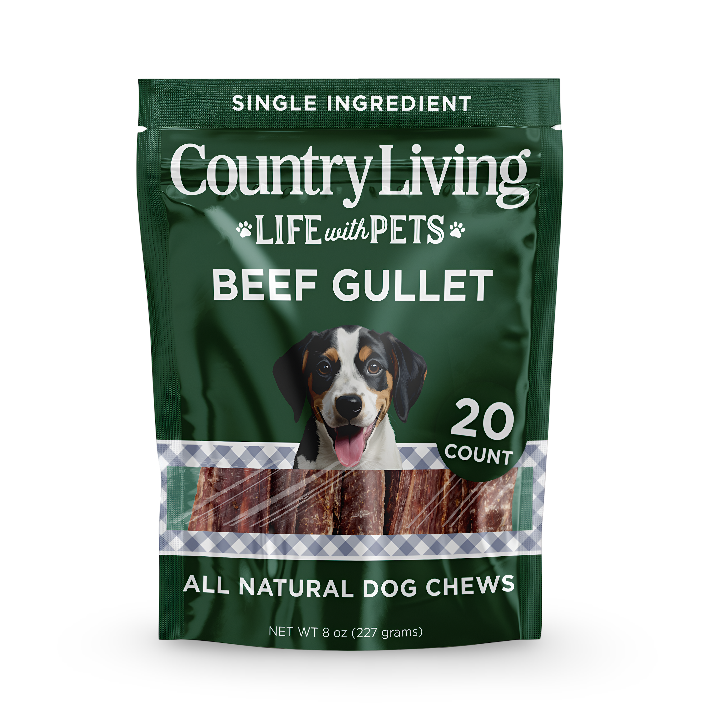Country Living 6” Gullet Flats Dog Treats | 20-Pack All-Natural Beef Esophagus Chews – High-Protein, Rawhide-Free