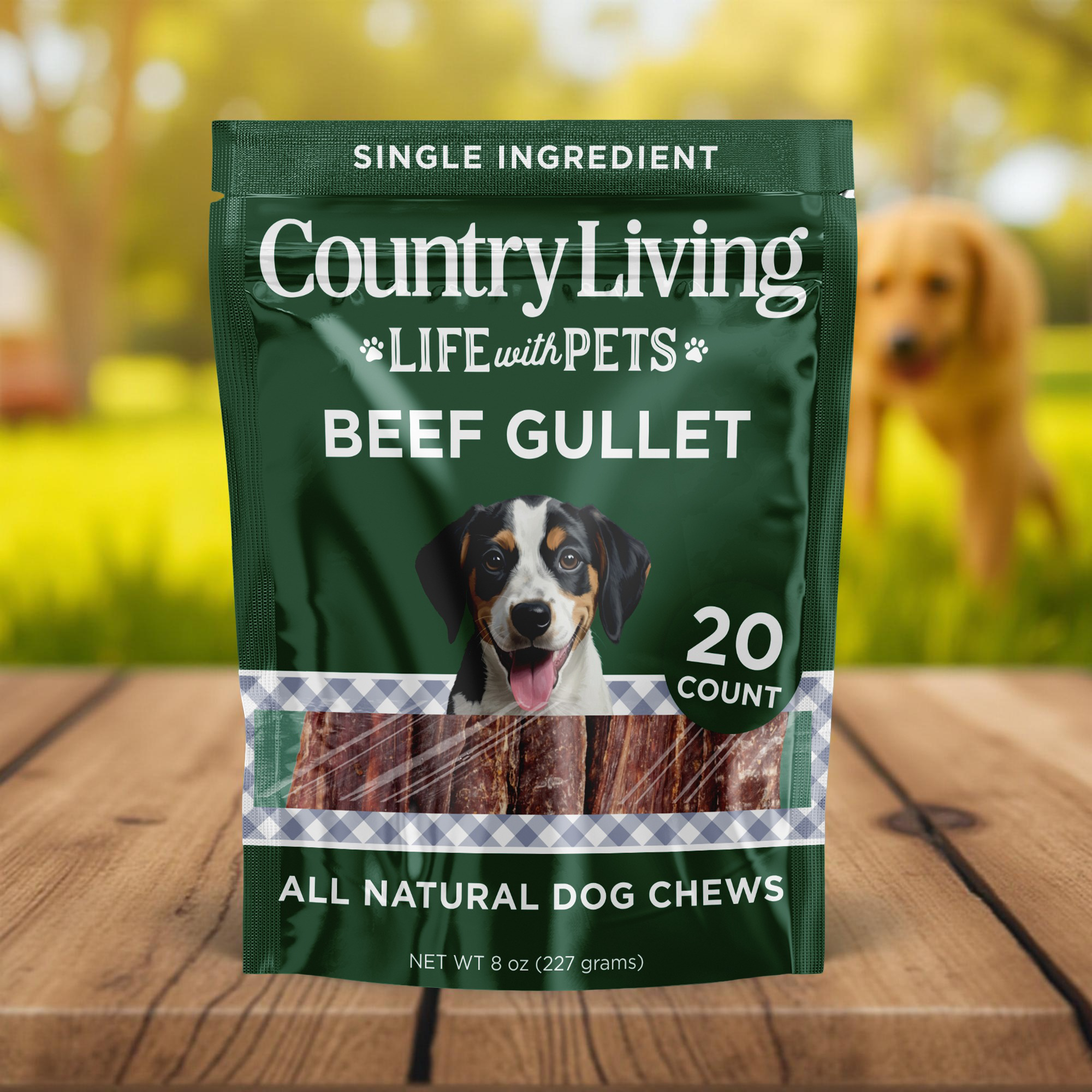 Country Living 6” Gullet Flats Dog Treats | 20-Pack All-Natural Beef Esophagus Chews – High-Protein, Rawhide-Free