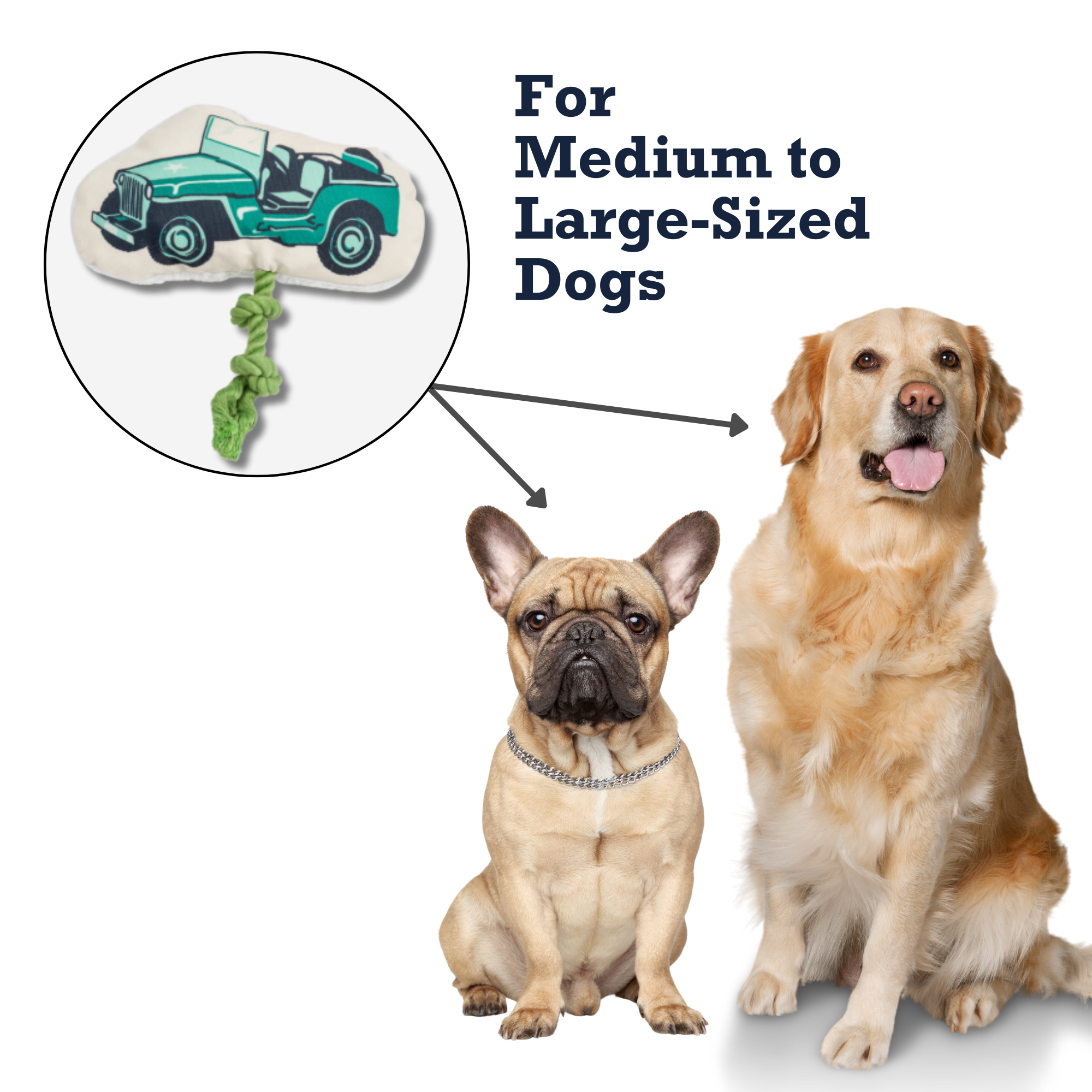 Country Living Retro Army Jeep Dog Toy – Plush Jeep with Squeaker, Crinkle Paper & Tug Rope
