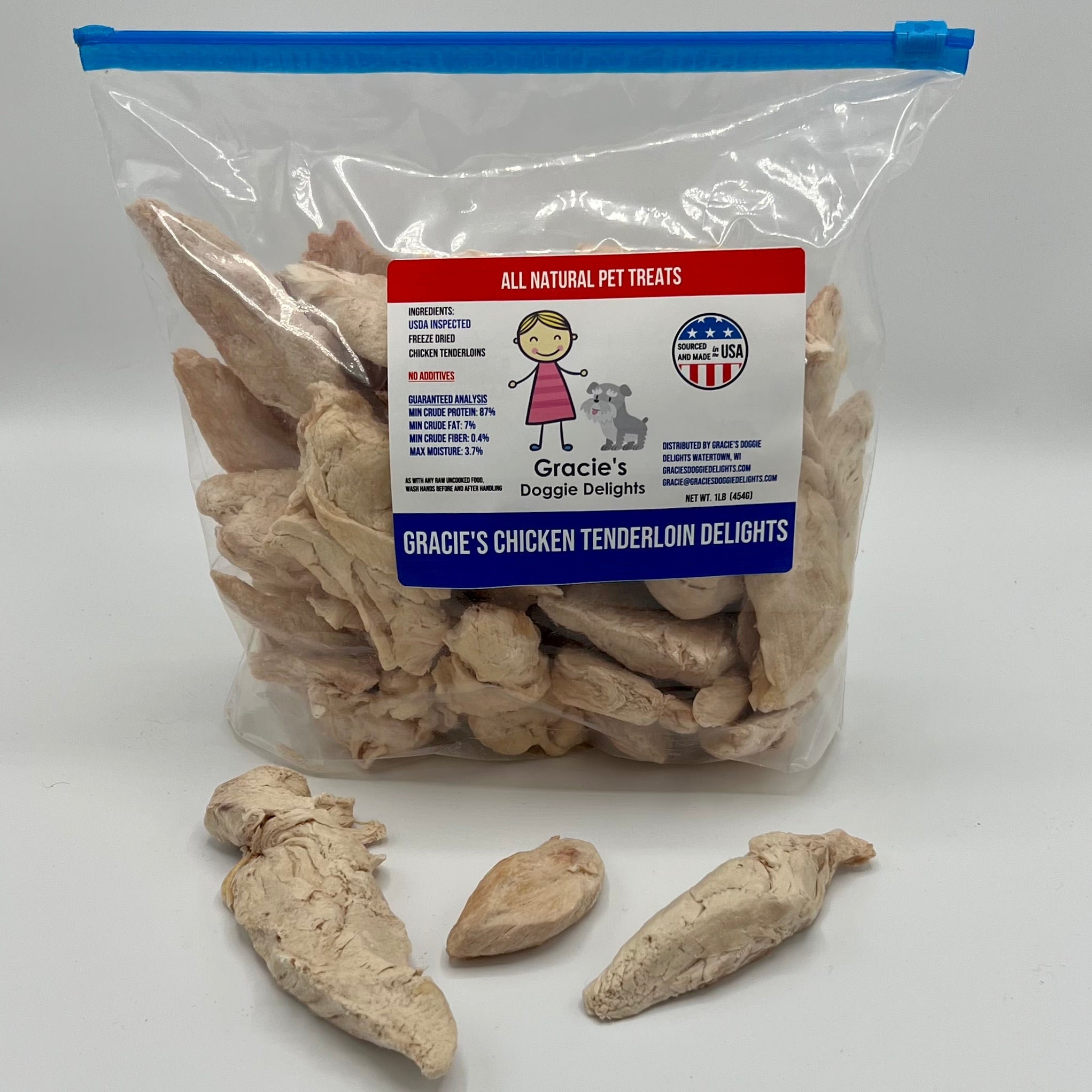 Gracie’s Chicken Tenderloin Delights – Freeze-Dried Raw Chicken Dog Treats (1 lb)
