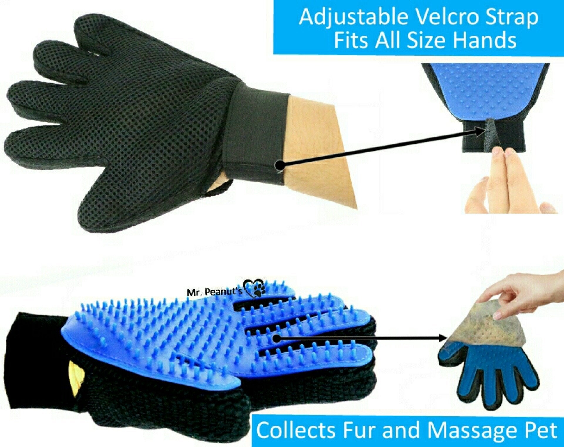Mr. Peanut’s 2-Pack Pet Grooming Gloves with 259 Silicone Pins