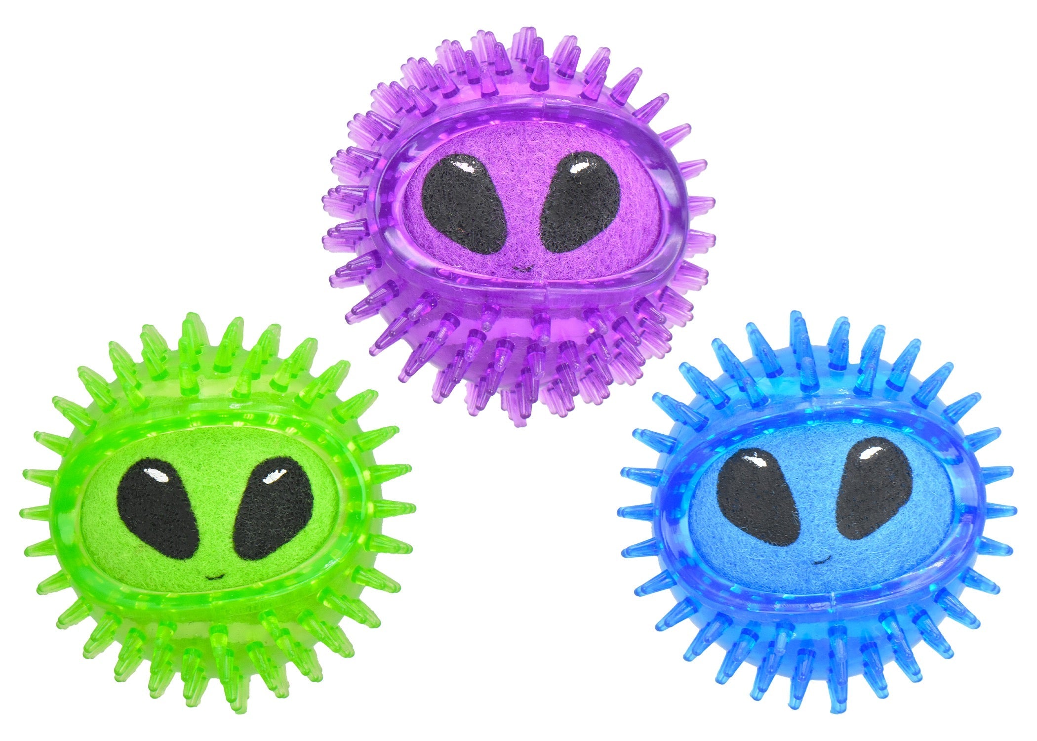 Multipet Alien Tennis Ball Dog Toy – Spiky TPR Squeaky Fetch Ball (2.5", Assorted)