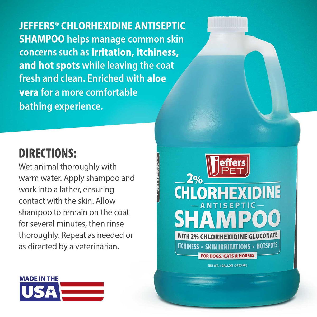 Jeffers 2% Chlorhexidine Medicated Shampoo – Antiseptic Skin & Coat Shampoo for Dogs, Cats & Horses