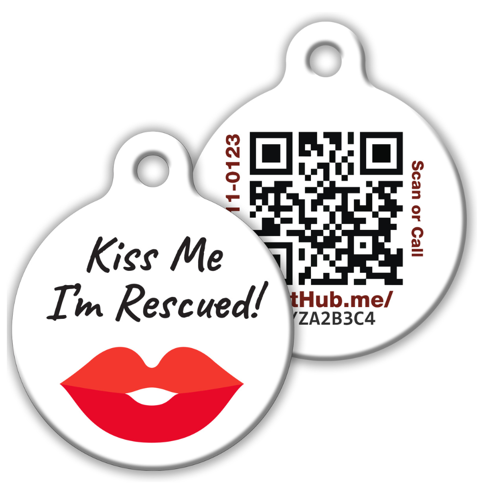 PetHub QR Pet ID Tag – Kiss Me I’m Rescued Smart Lost Pet Tag🐾