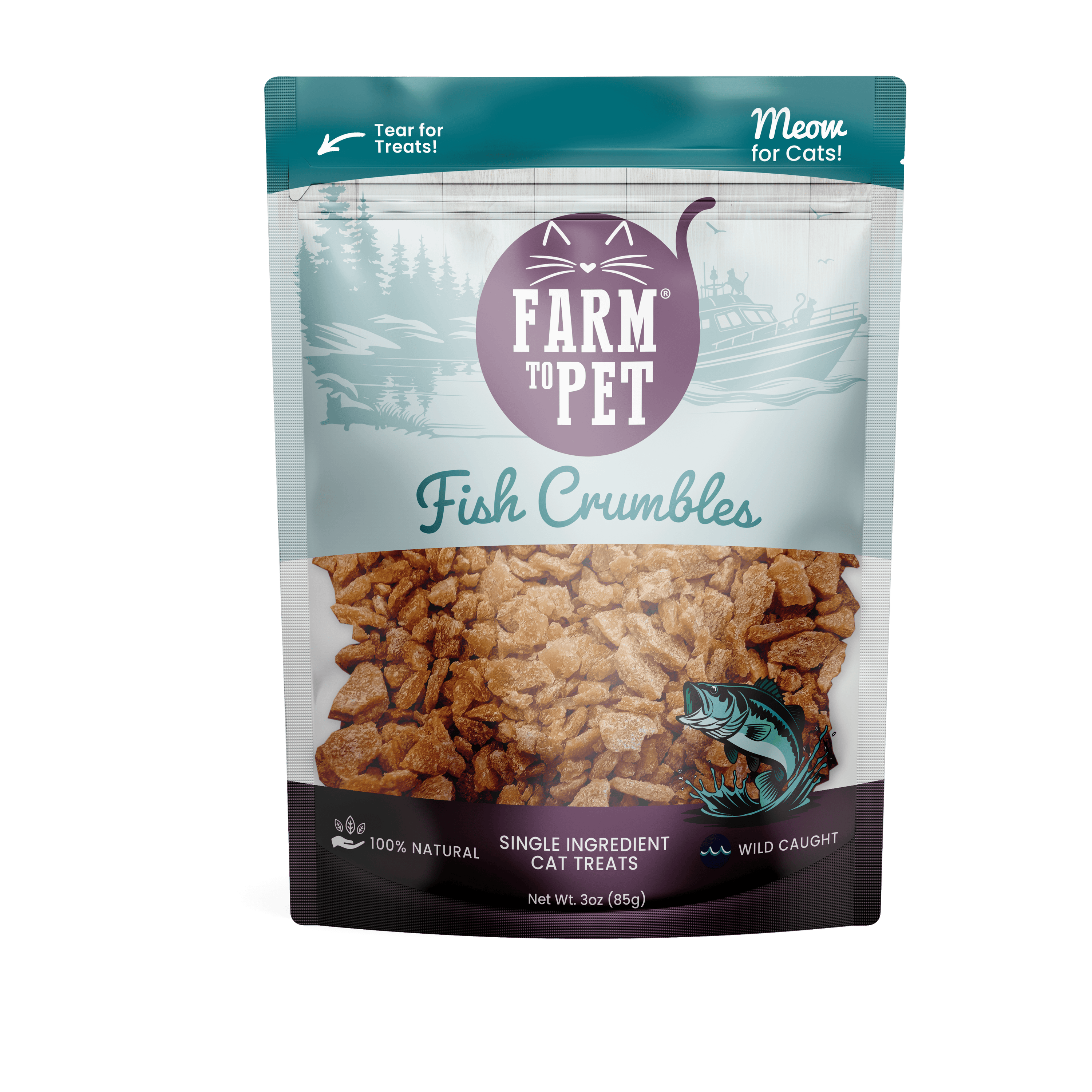 Farm to Pet Fish Crumbles – 100% Walleye Treats for Cats & Dogs | Single-Ingredient, Omega‑Rich Crunchy Bites