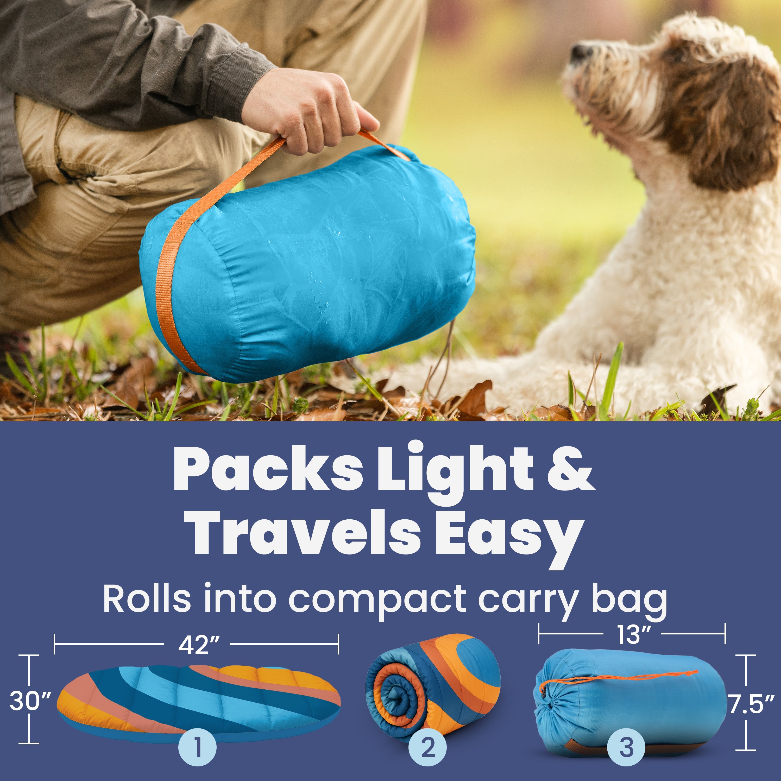 Portable Travel Dog Bed for Camping & Car Trips – Waterproof Roll-Up Pet Mat with Carry Bag