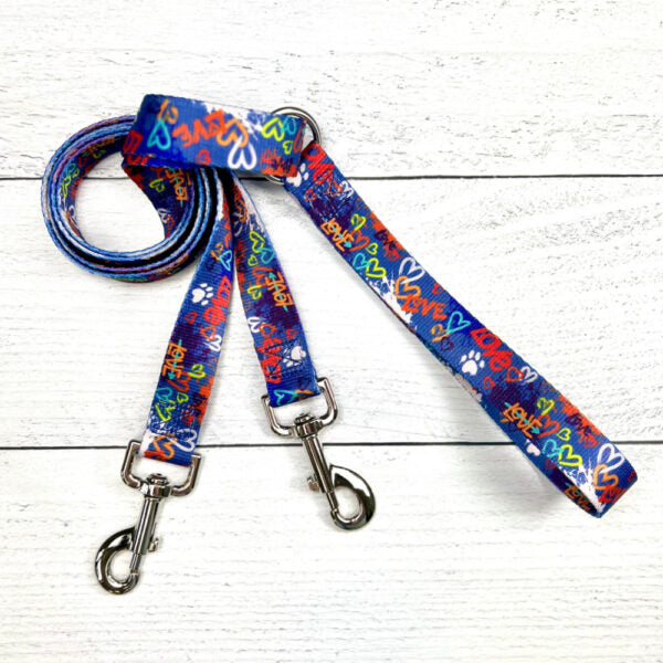 Freedom No-Pull Harness Bundle – Love Graffiti Blue with Matching Leash & Accessories