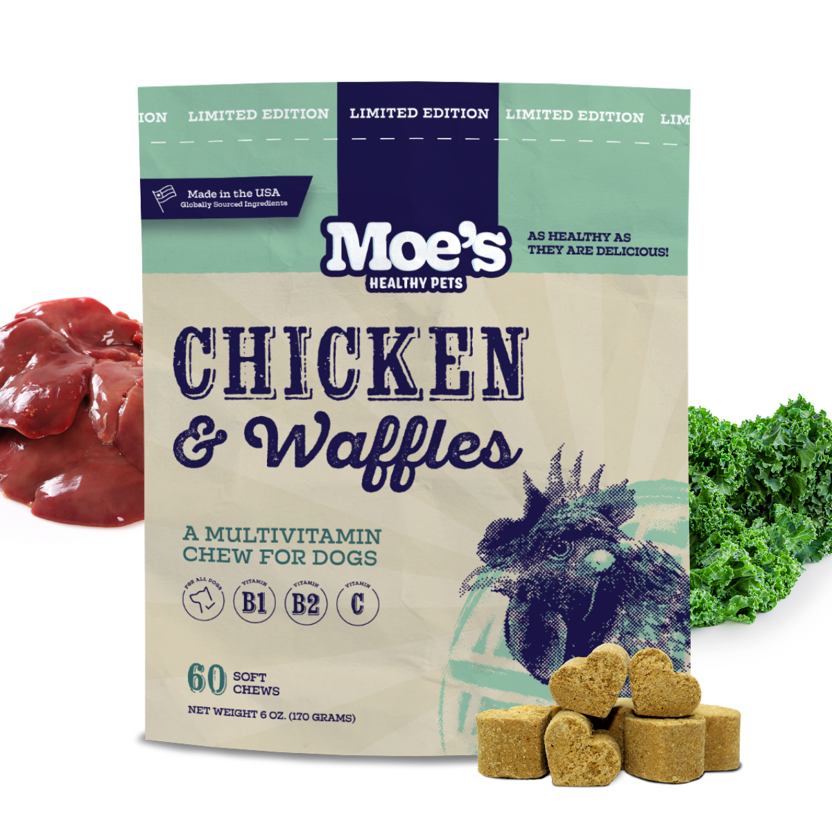 Moe’s Chicken and Waffles Chews – Soft Chicken Liver Dog Treats