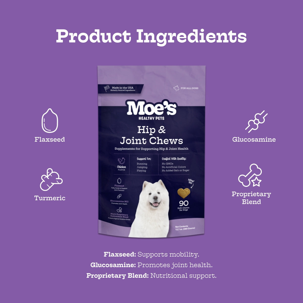 Moe’s Hip & Joint Soft Chews – Glucosamine Joint Support Supplement for Dogs