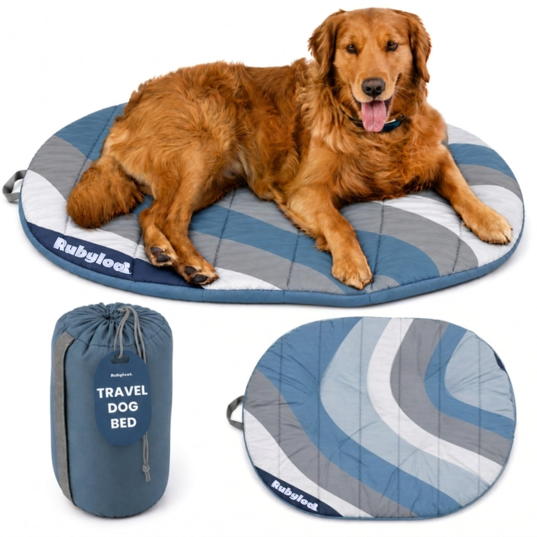Portable Travel Dog Bed for Camping & Car Trips – Waterproof Roll-Up Pet Mat with Carry Bag