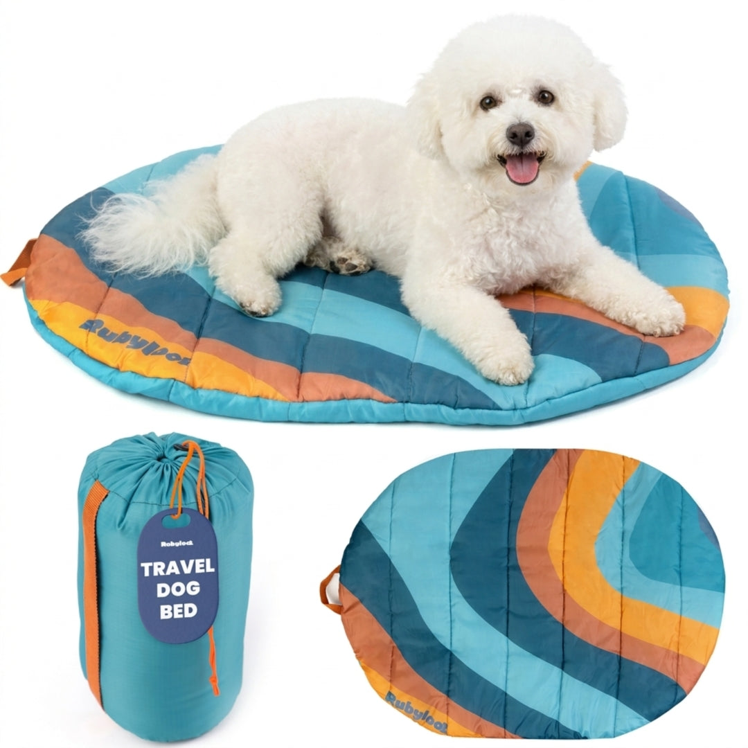 Portable Travel Dog Bed for Camping & Car Trips – Waterproof Roll-Up Pet Mat with Carry Bag