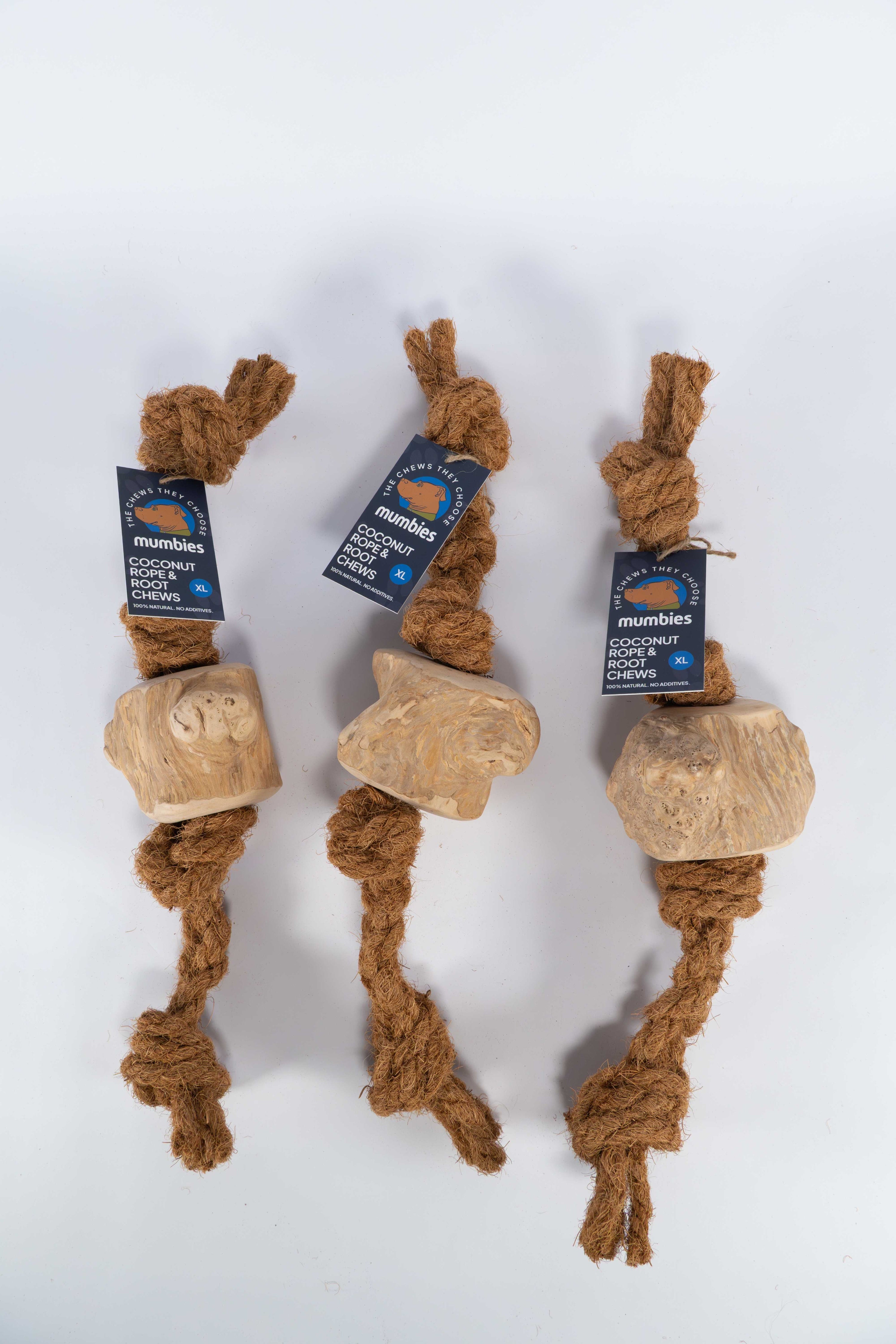 Mumbies Coconut Rope & Root Chew Tug Toy for Dogs – Natural Eco-Friendly Chew and Fetch for Moderate Chewers