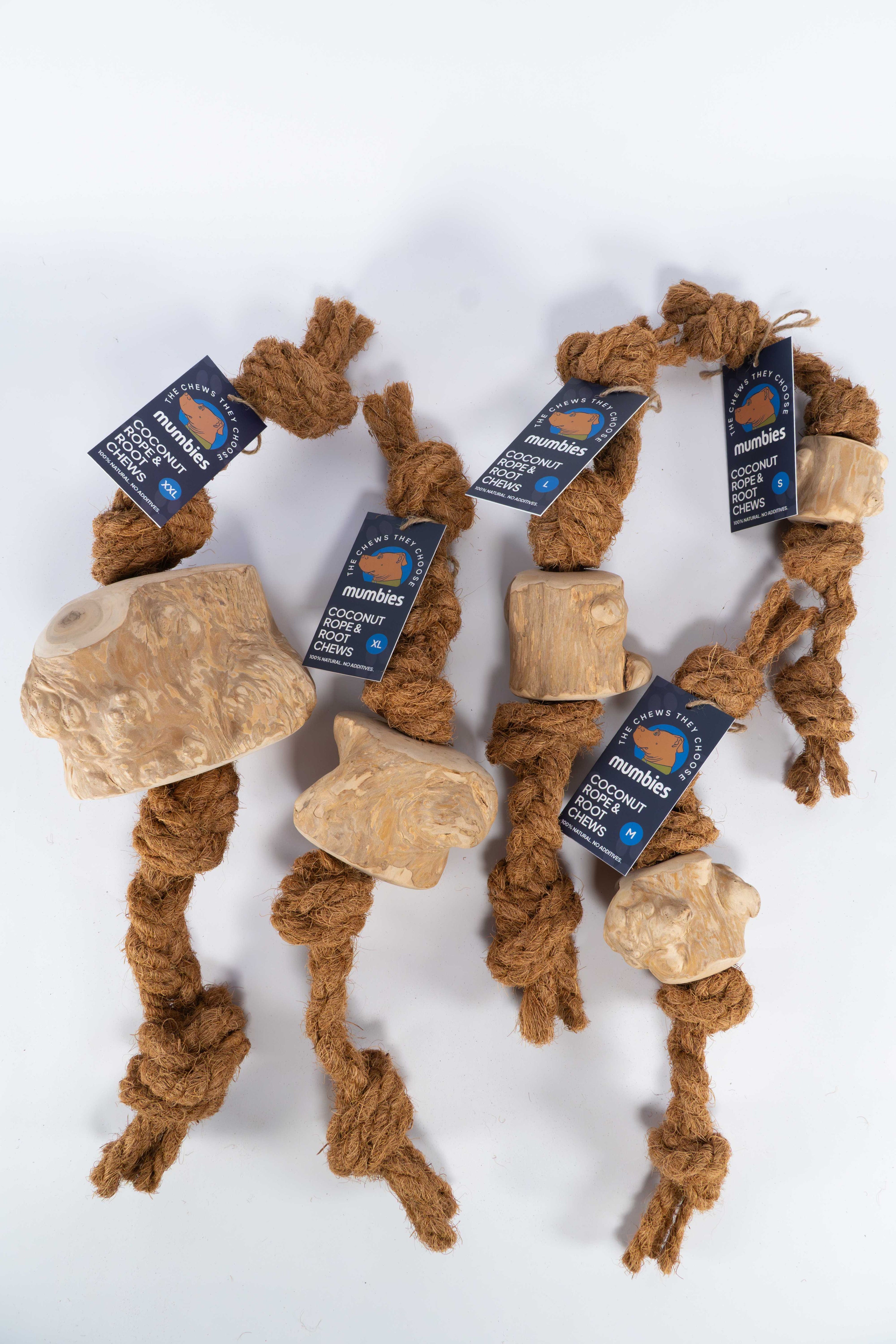 Mumbies Coconut Rope & Root Chew Tug Toy for Dogs – Natural Eco-Friendly Chew and Fetch for Moderate Chewers
