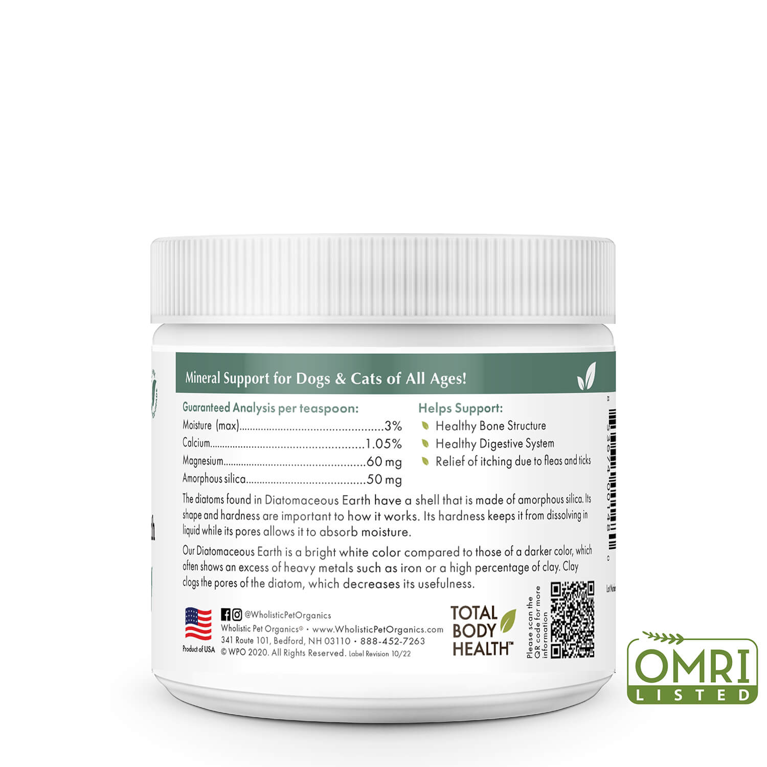 Wholistic Pet Organics Diatomaceous Earth – Food-Grade Mineral Support for Dogs & Cats