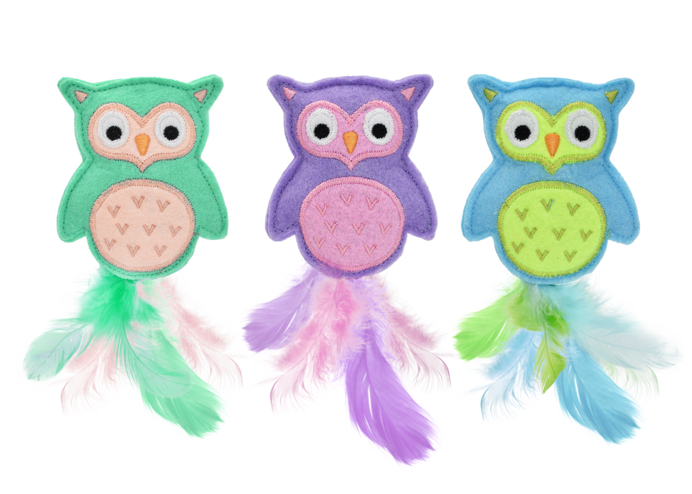 Multipet Owl Cat Toy with Catnip & Crinkle – Plush Feather Cat Toy (3.35")
