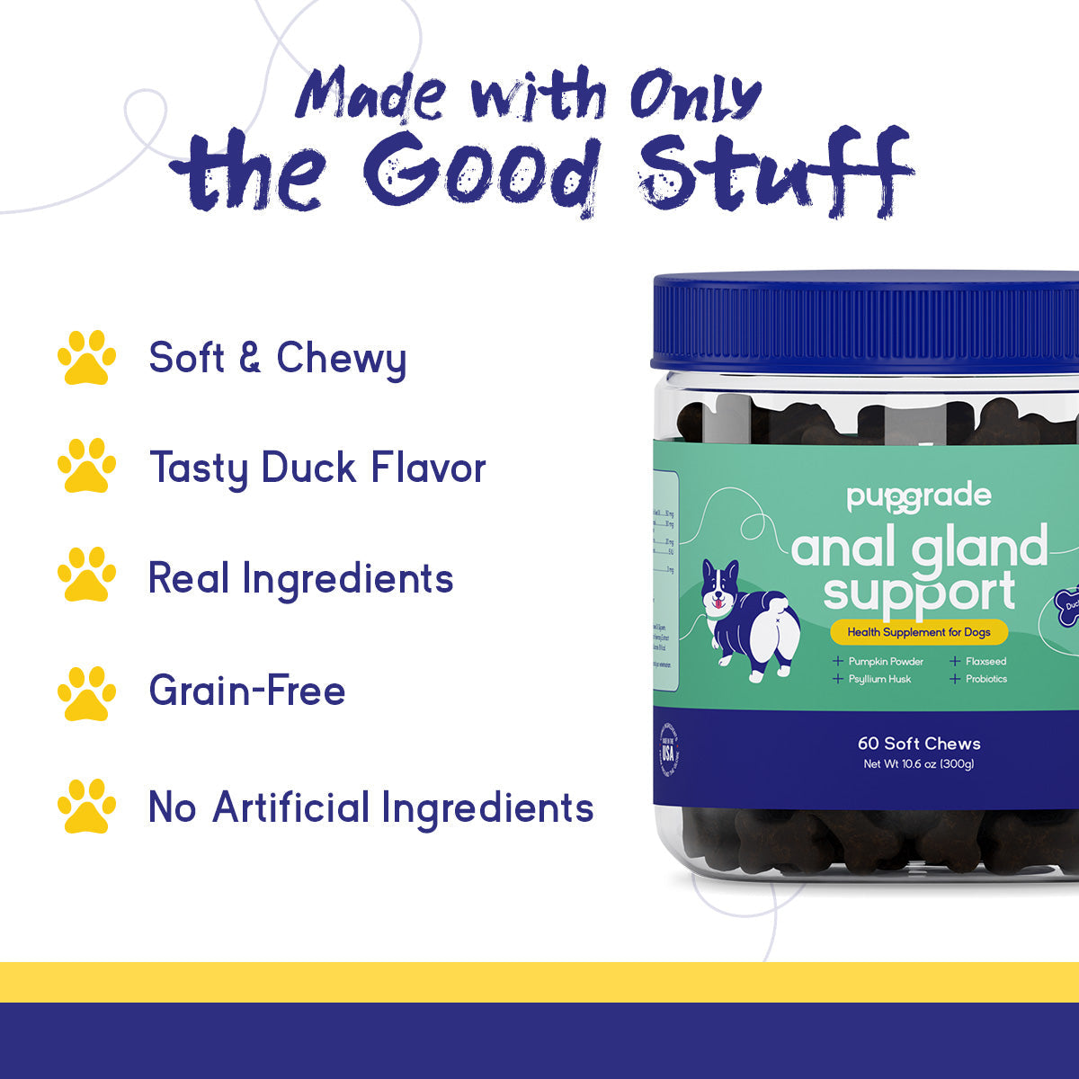 PupGrade Anal Gland Support for Dogs – Fiber, Probiotics & Digestive Enzymes