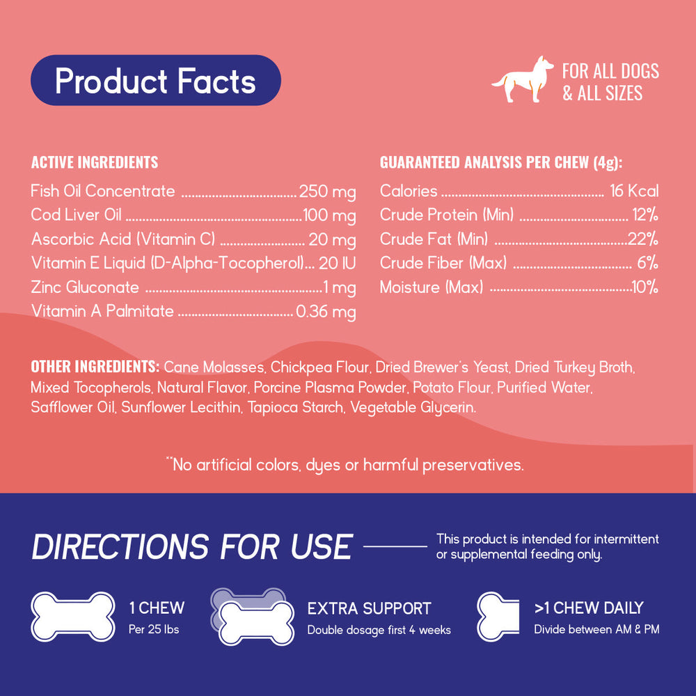 Skin & Coat Chews for Dogs – Omega-3, Fish Oil & Vitamin E Supplement