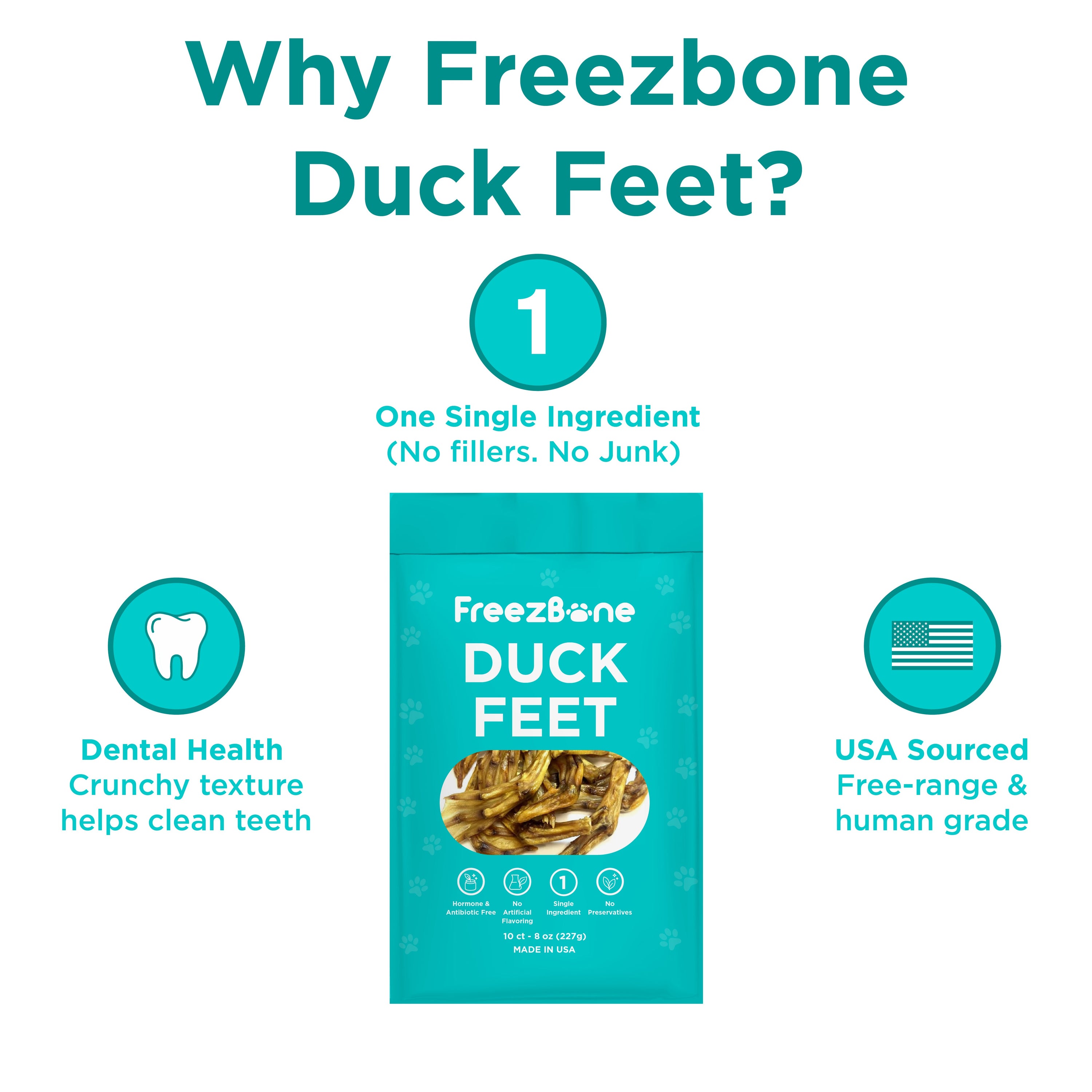 Freezbone Whole Duck Feet Dental Treats for Dogs – Human Grade, Single Ingredient