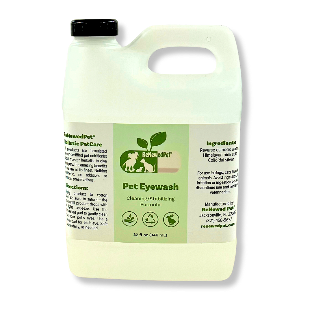 ReNewedPet® Natural Pet Eyewash with Reusable Cotton Pads – Organic Daily Eye Cleaner for Dogs & Cats