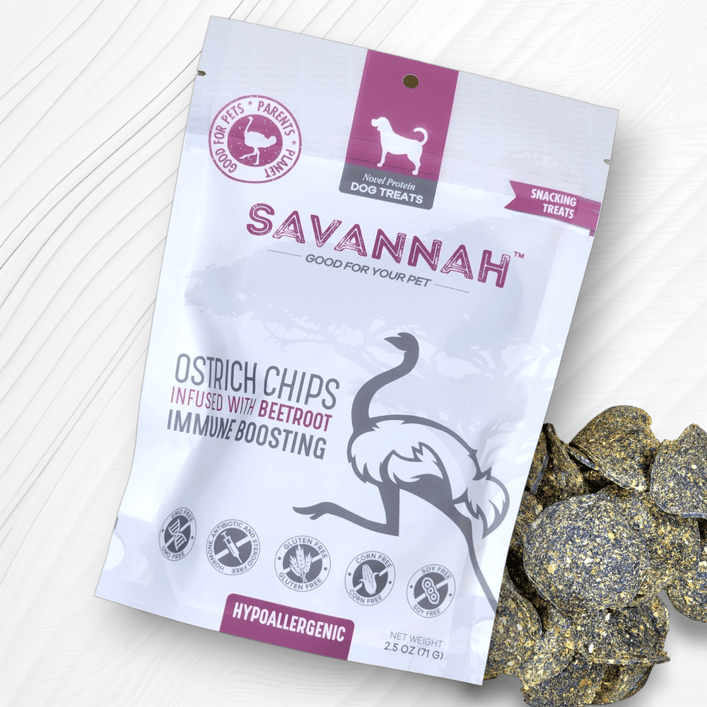 Savannah Ostrich Chips with Beetroot – Immune-Boosting, Hypoallergenic Dog Treats (2.5oz)