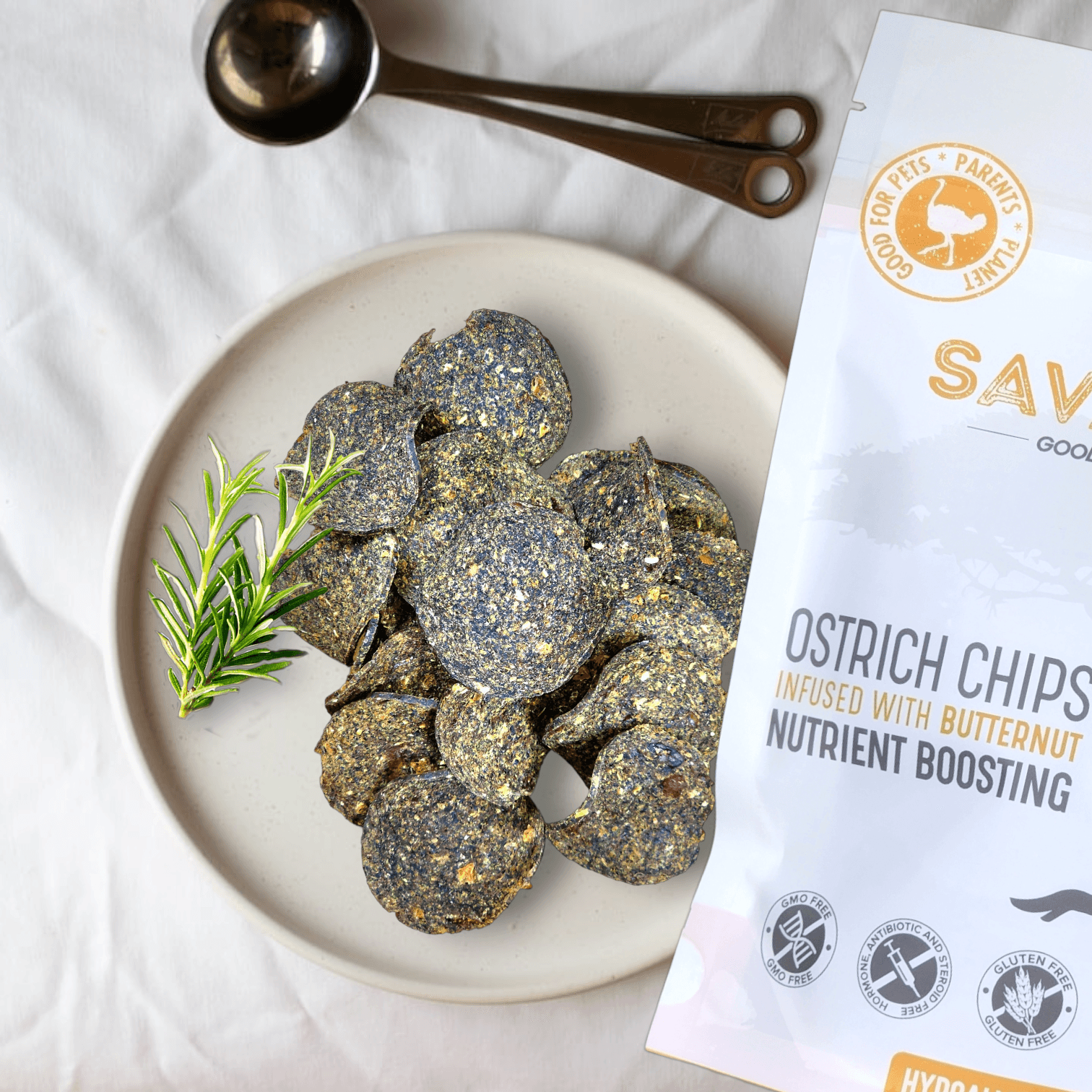 Savannah Ostrich Chips with Butternut – Hypoallergenic Dog Treats for Sensitive Stomachs (2.5oz)