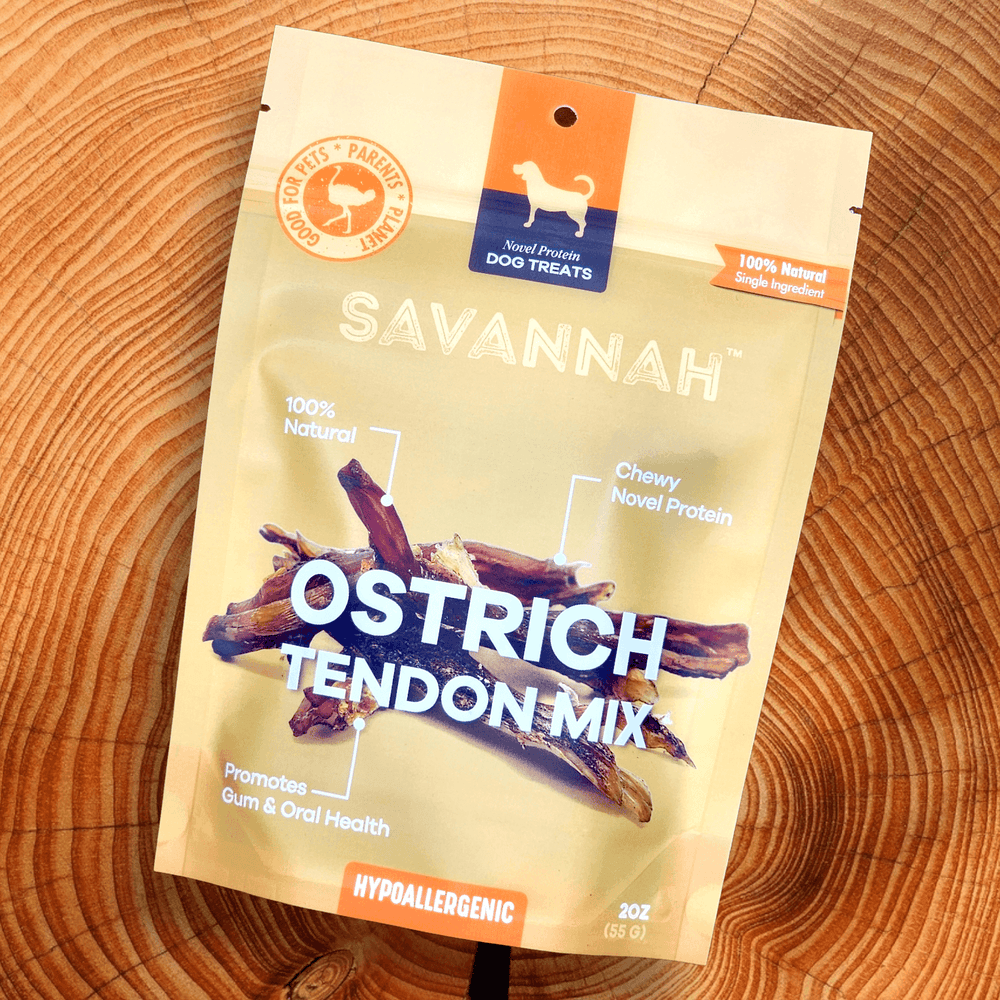 Savannah Pet Food Chewy Ostrich Tendon Mix (3oz) – Hypoallergenic High-Protein Dog Chews