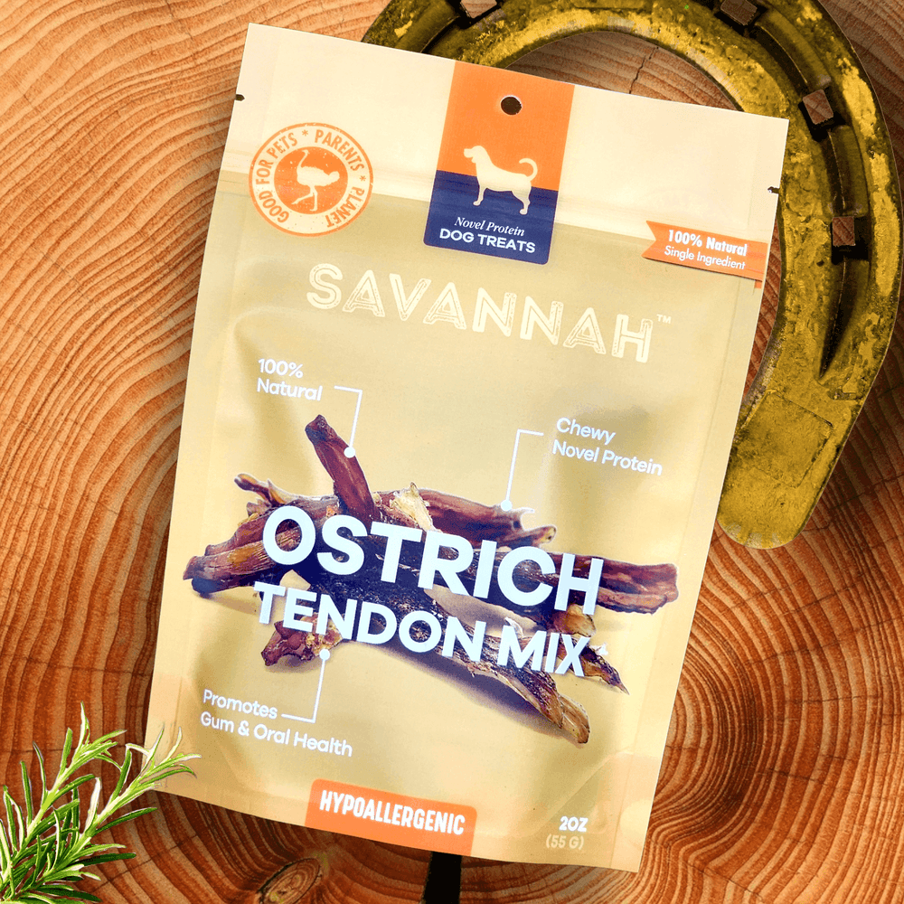 Savannah Pet Food Chewy Ostrich Tendon Mix (3oz) – Hypoallergenic High-Protein Dog Chews