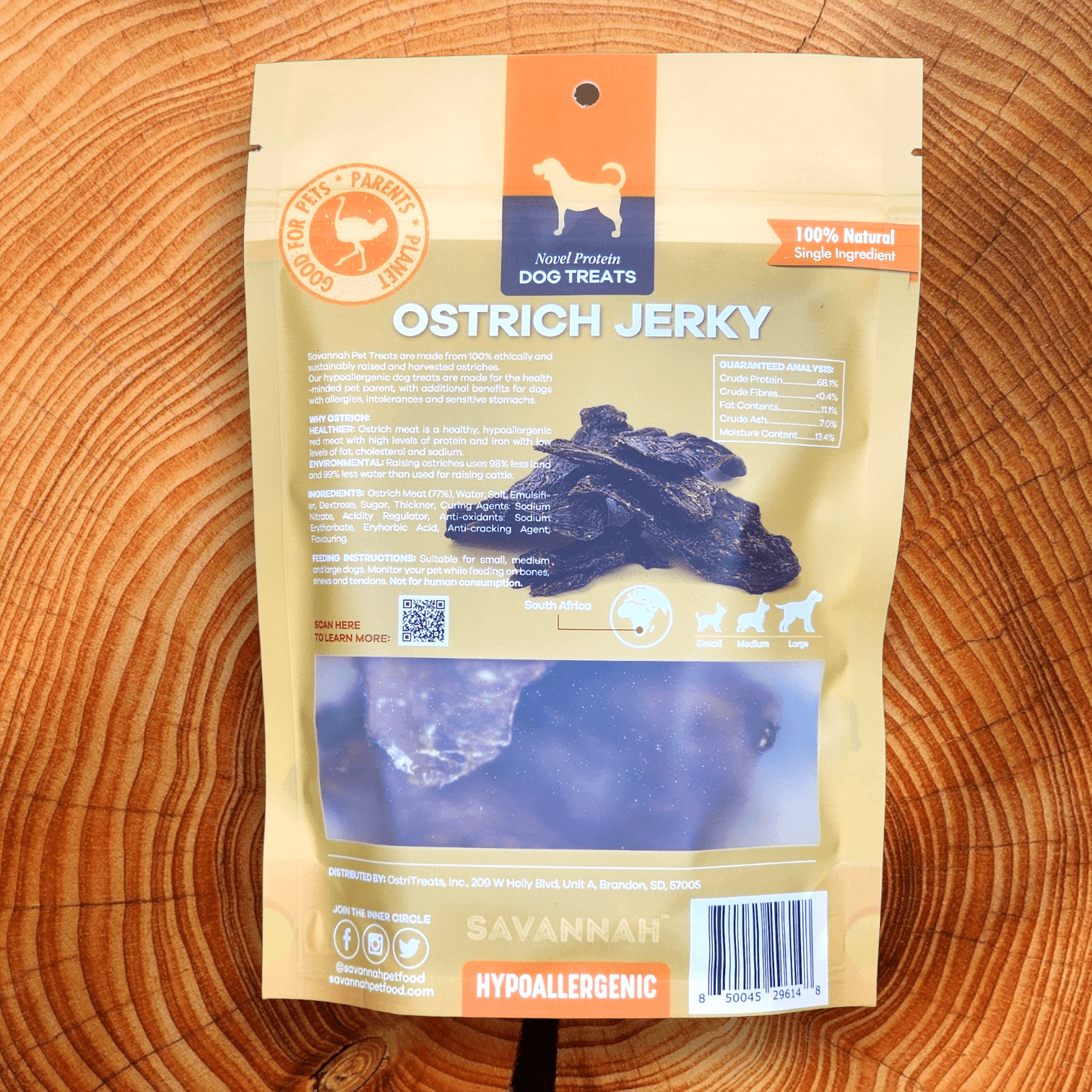 Savannah Pet Food Tasty Ostrich Jerky Dog Treats – 3oz | Hypoallergenic & Dental Health Support