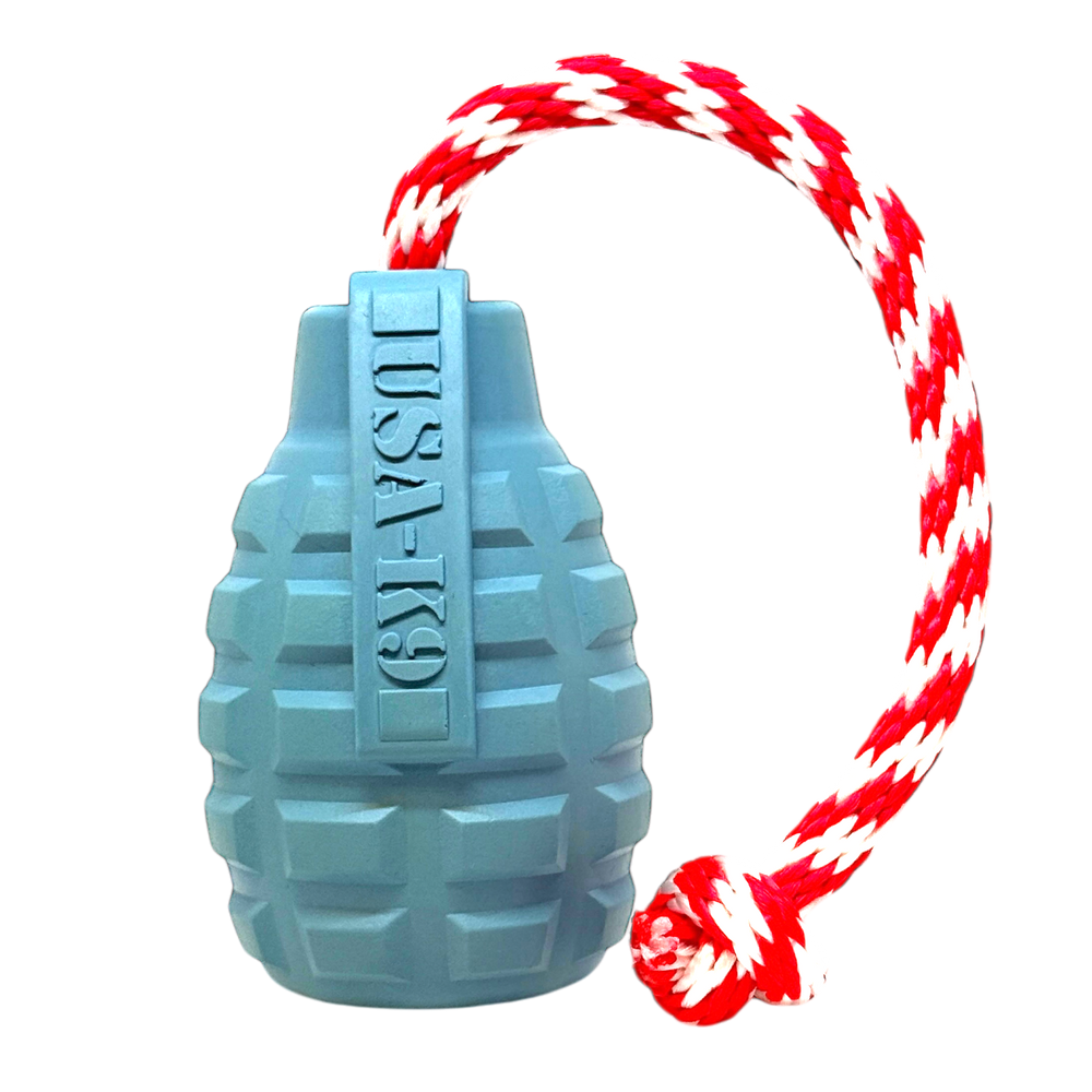 USA-K9 Grenade Dog Toy – Durable Natural Rubber Treat Dispensing Chew Toy for Aggressive Chewers