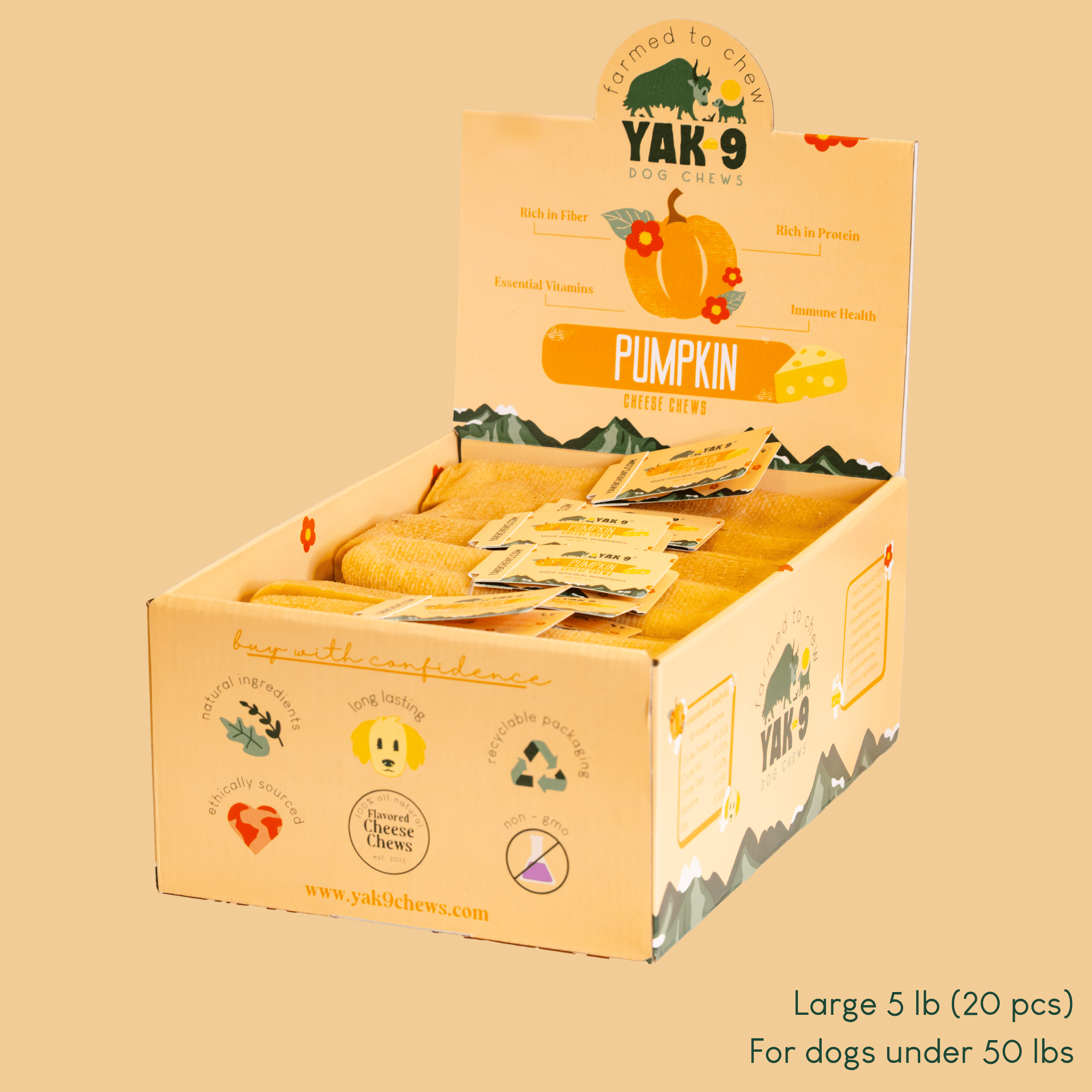 Yak9 Pumpkin Yay Yak Cheese Dog Chew – Long-Lasting Himalayan Yak Milk Chew with Organic Pumpkin