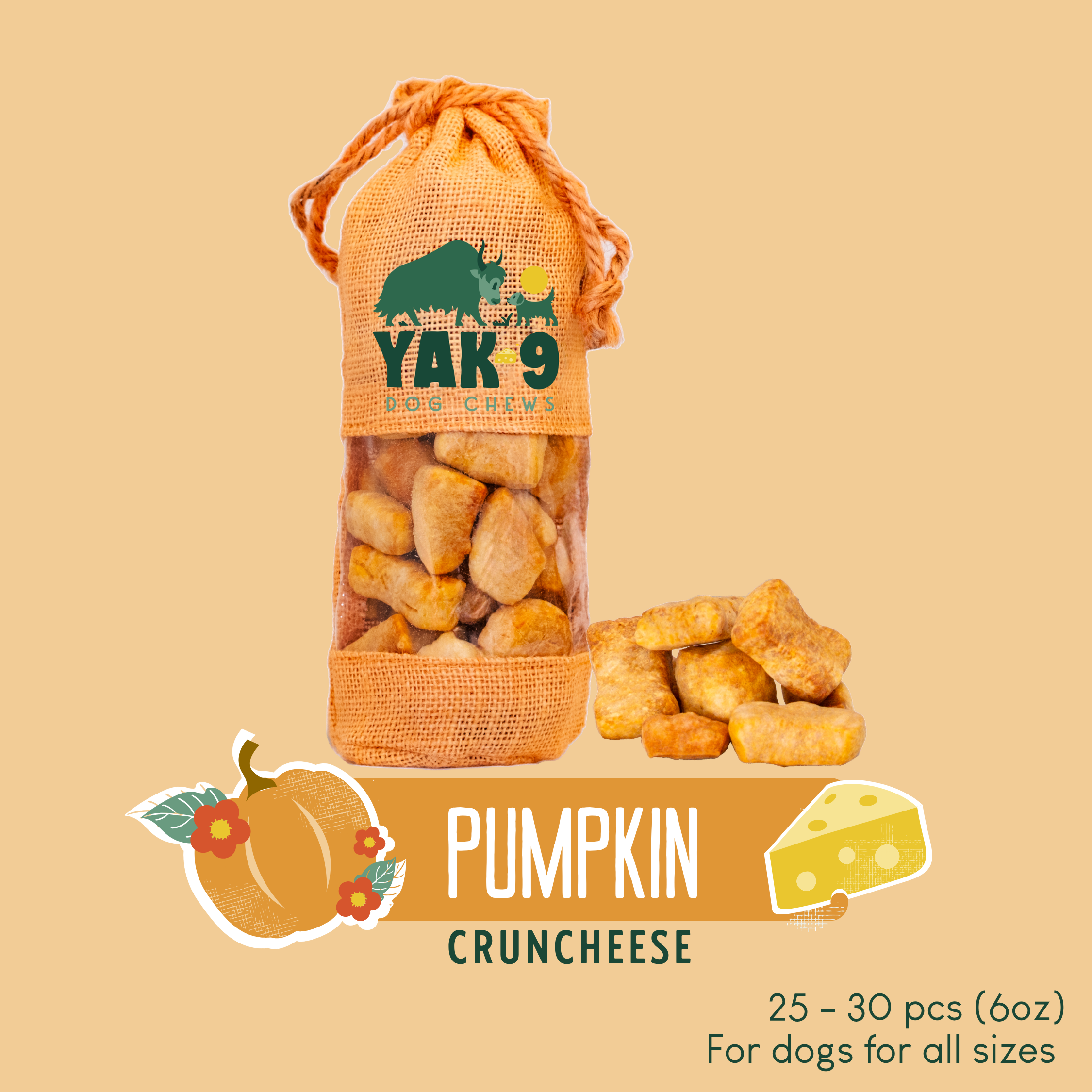 Yak9 Pumpkin Yay Yak Cheese Dog Chew – Long-Lasting Himalayan Yak Milk Chew with Organic Pumpkin