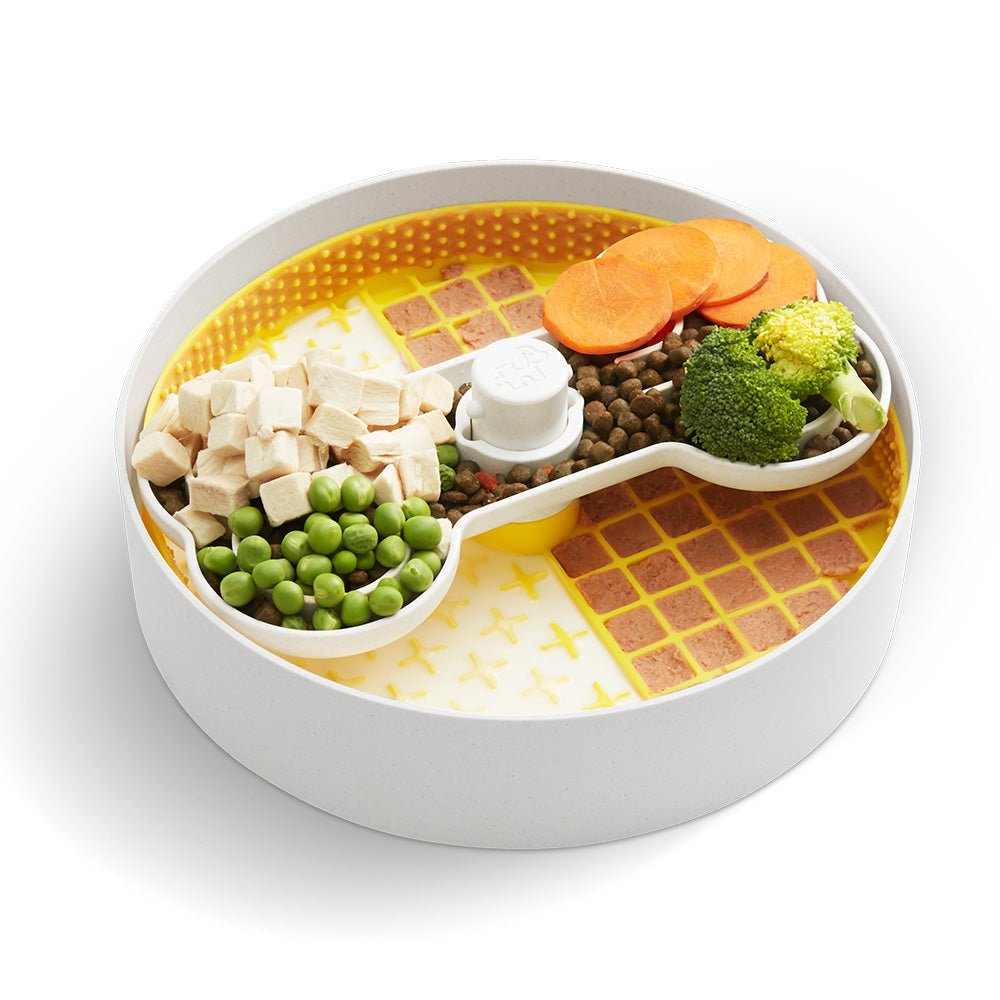 Puzzle Licker Maze Slow Feeder - Triple Texture Dog Bowl for Fun & Healthy Eating (Yellow)