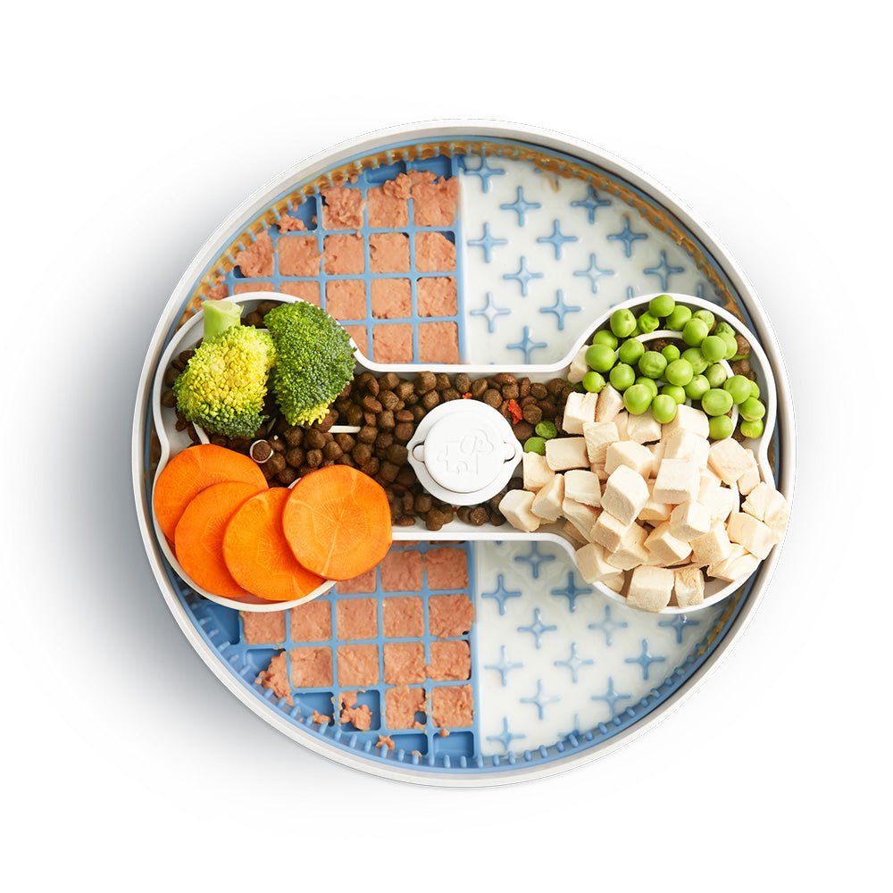 Puzzle Licker Maze Slow Feeder - Triple Texture Dog Bowl for Fun & Healthy Eating (Blue)