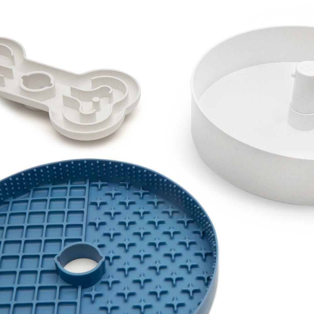 Puzzle Licker Maze Slow Feeder - Triple Texture Dog Bowl for Fun & Healthy Eating (Blue)