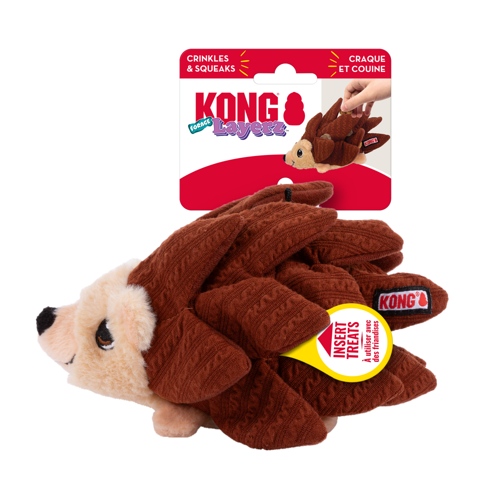 KONG Layerz Hedgehog – Durable Plush Dog Toy with Crinkle and Squeaker