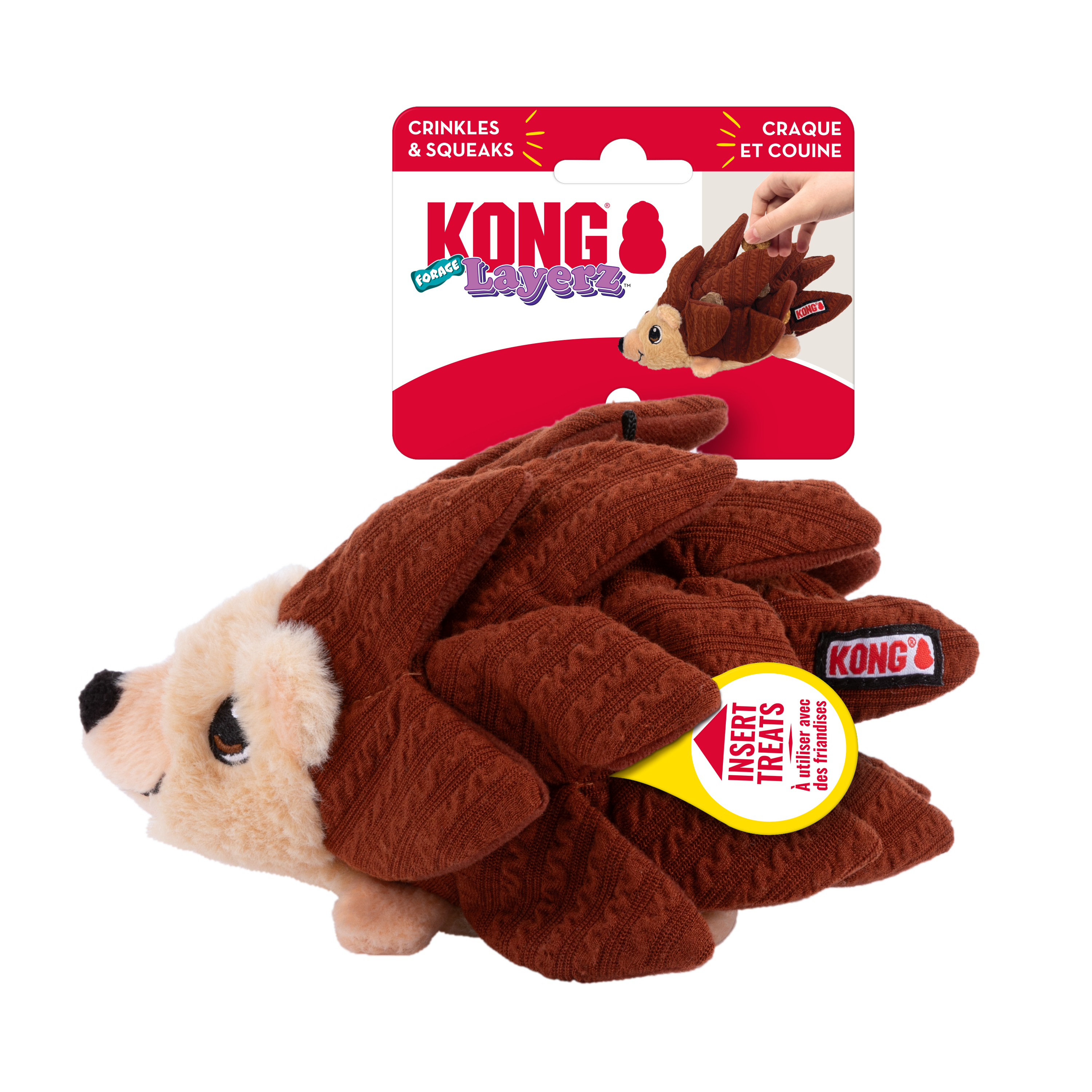 KONG Layerz Hedgehog – Durable Plush Dog Toy with Crinkle and Squeaker