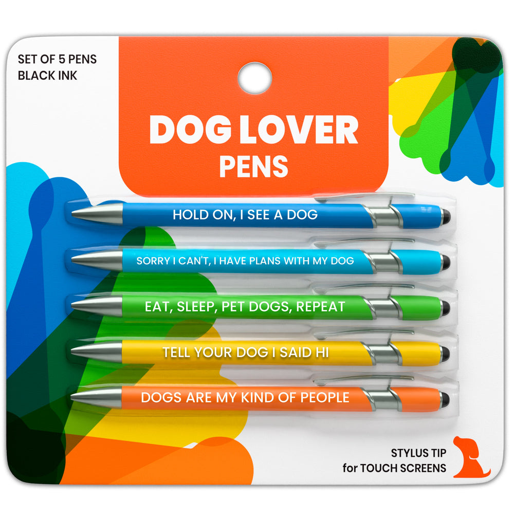 Dog Lover Pen Set with Stylus Tips (5-Pack) – Funny Gift for Dog Moms, Dog Dads & Pet Lovers