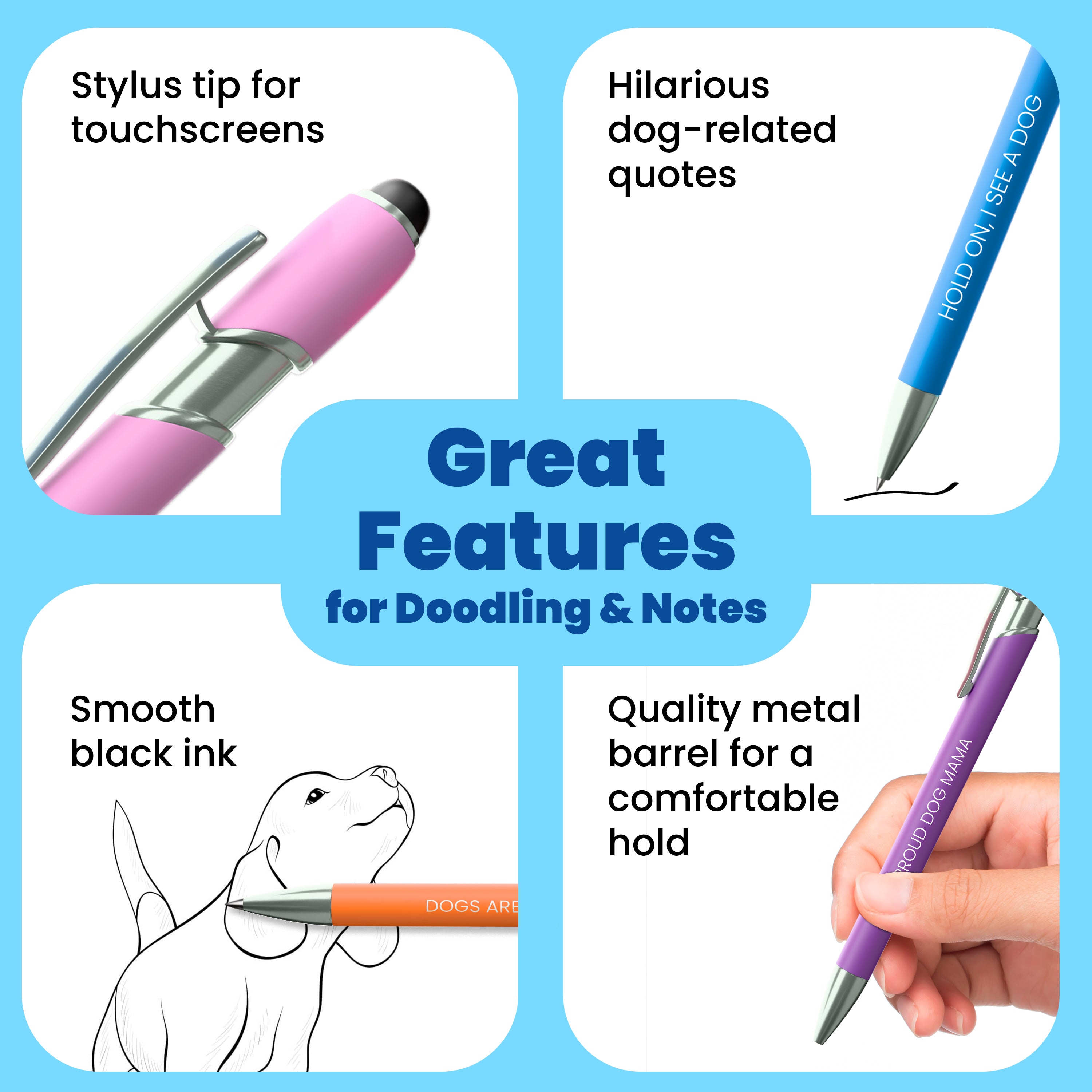 Dog Lover Pen Set with Stylus Tips (5-Pack) – Funny Gift for Dog Moms, Dog Dads & Pet Lovers
