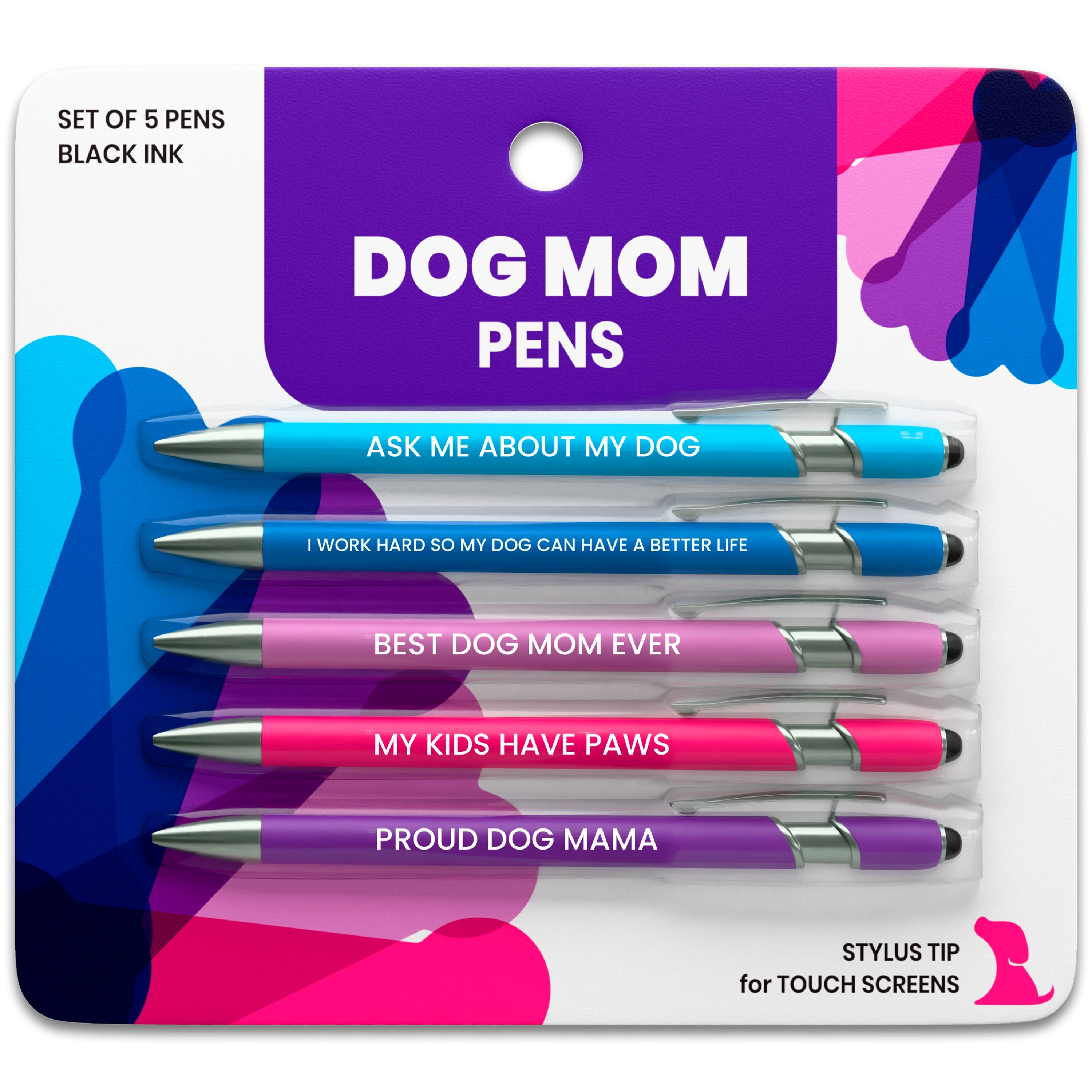 Dog Lover Pen Set with Stylus Tips (5-Pack) – Funny Gift for Dog Moms, Dog Dads & Pet Lovers
