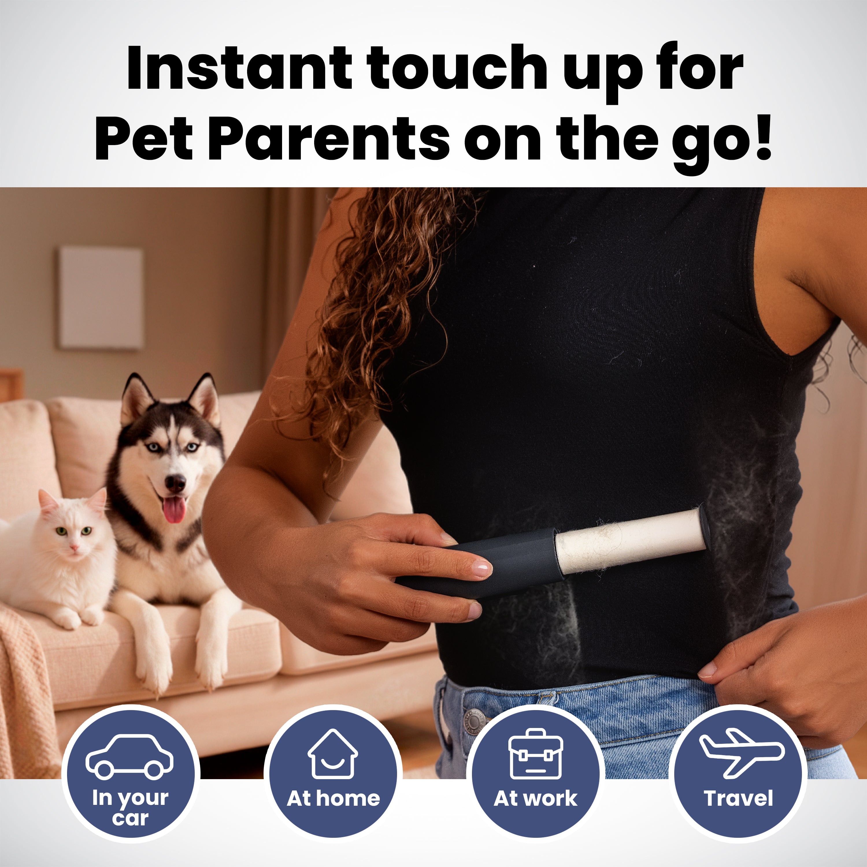 Mini Lint Roller for Pet Hair with 2 Refills – Portable Dog & Cat Hair Remover