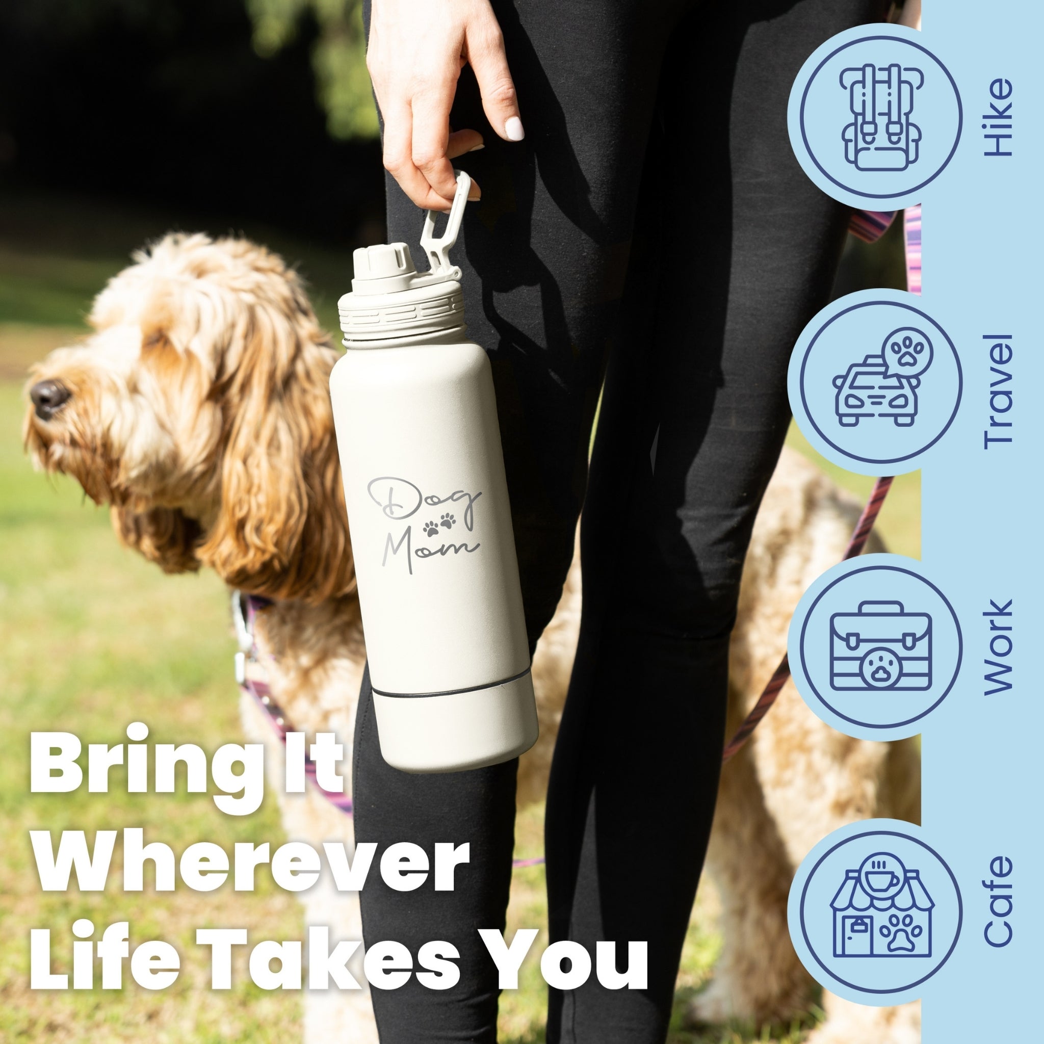 Dog + Human Water Bottle with Detachable Dog Bowl – Insulated Stainless Steel Travel Bottle