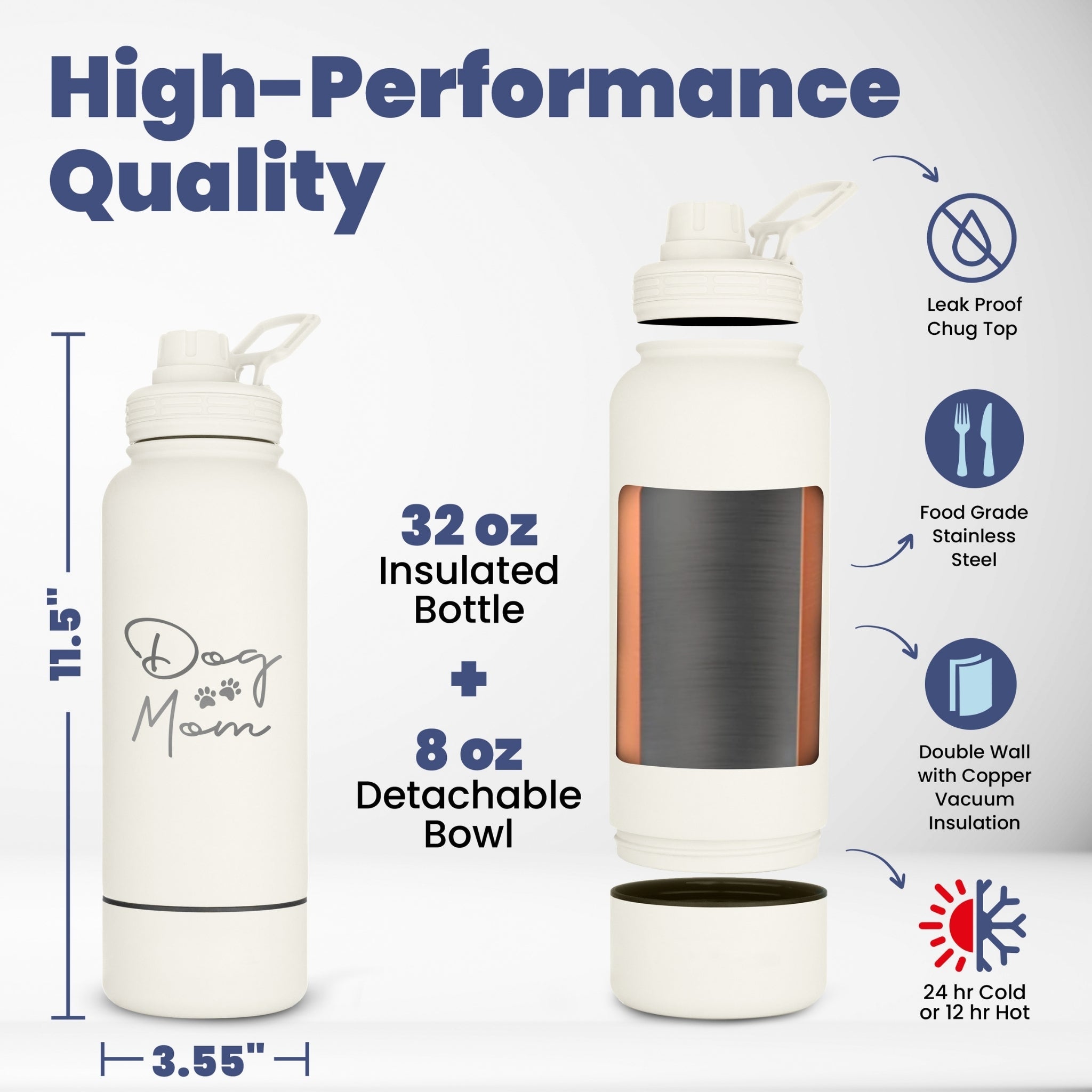 Dog + Human Water Bottle with Detachable Dog Bowl – Insulated Stainless Steel Travel Bottle